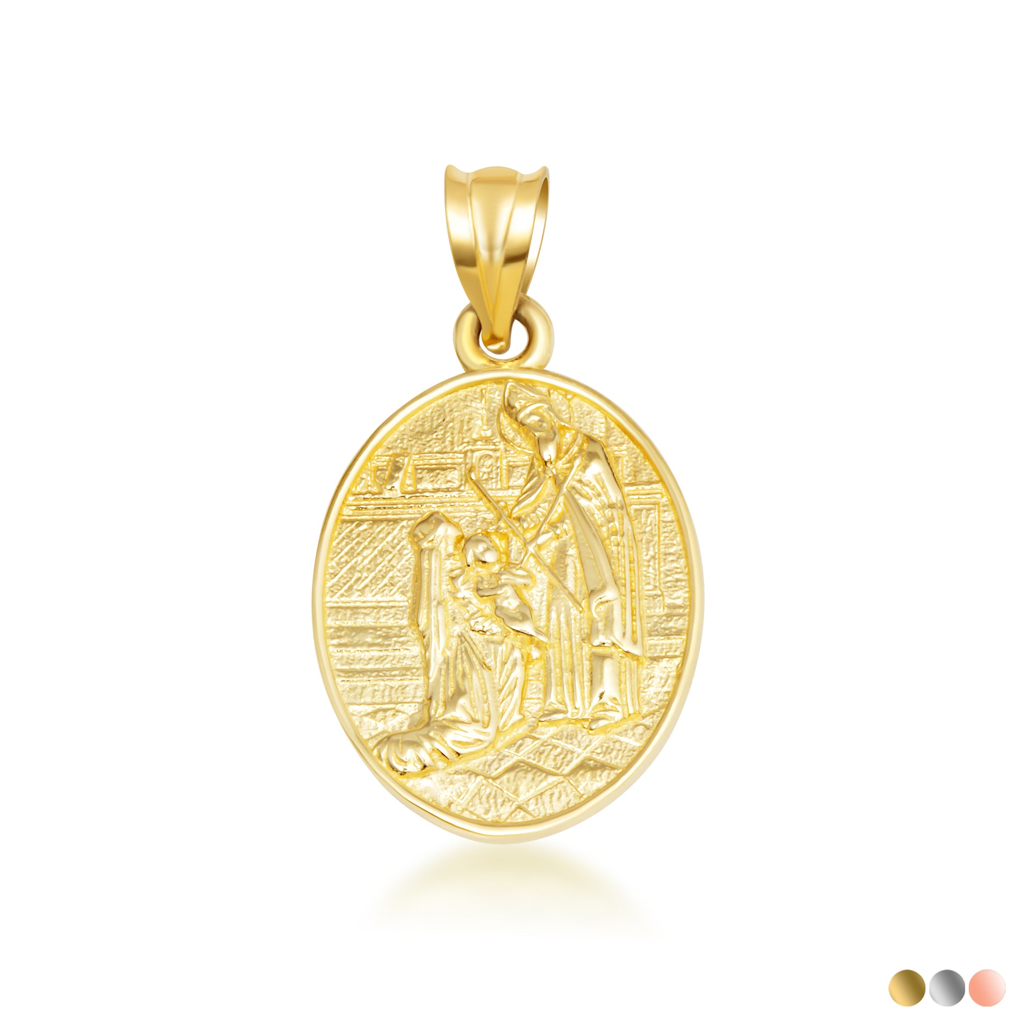 Gold Religious Baby Jesus Mary & Joseph Oval Medallion Pendant Necklace