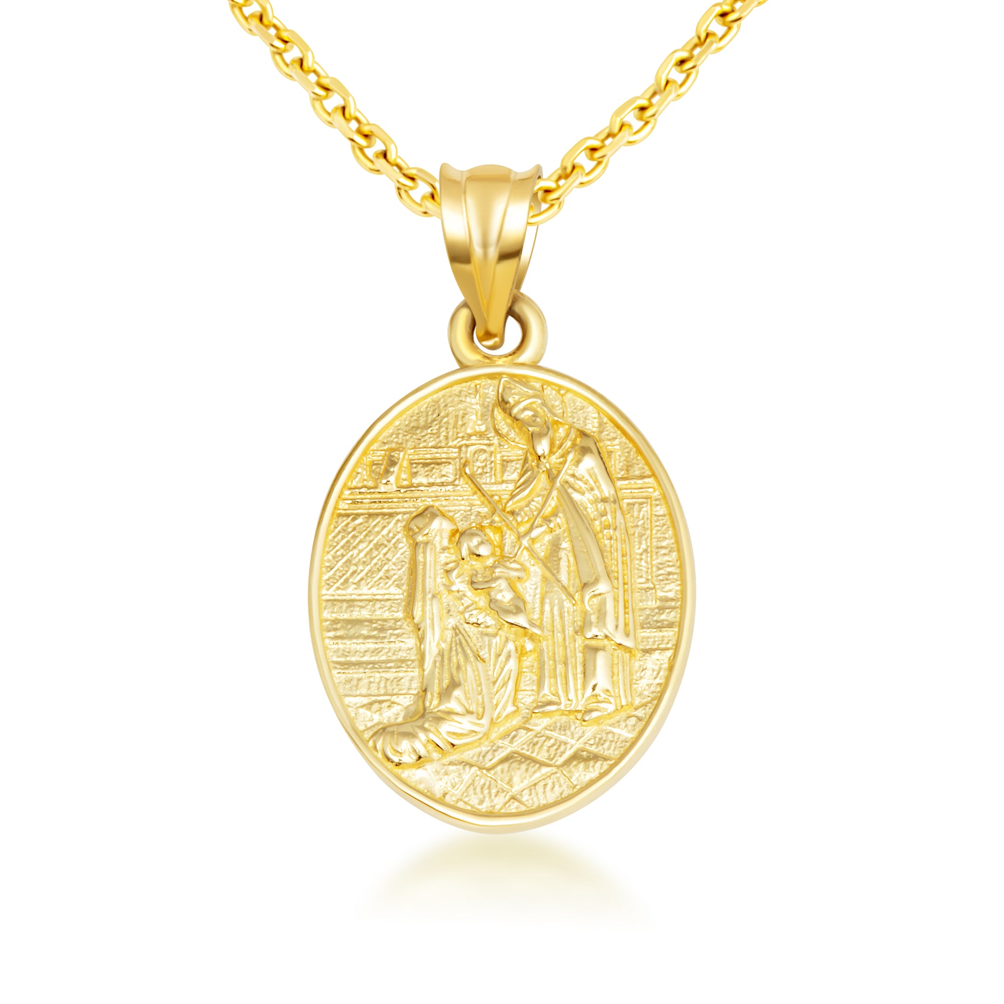 Gold Religious Baby Jesus Mary & Joseph Oval Medallion Pendant Necklace, view 6