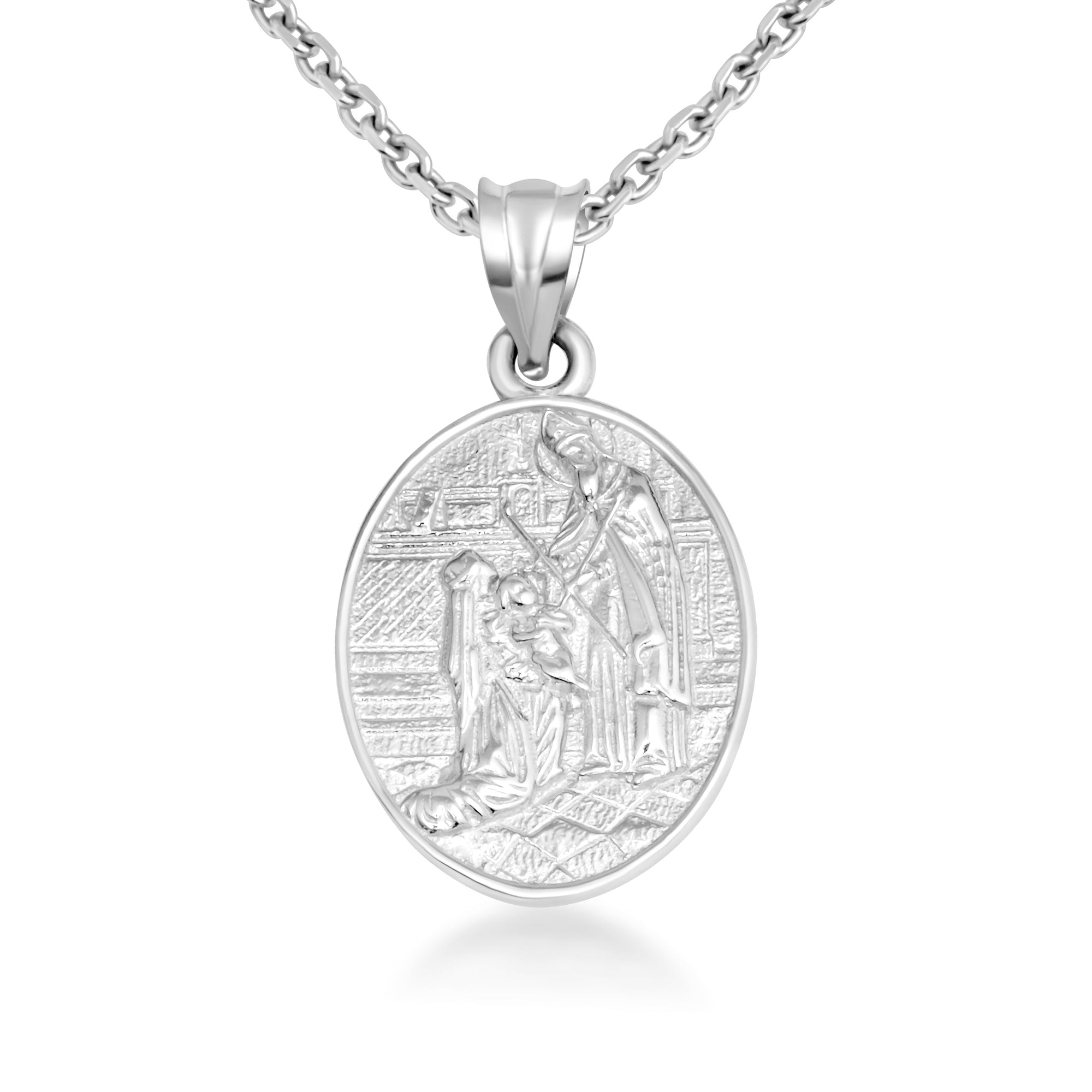 Gold Religious Baby Jesus Mary & Joseph Oval Medallion Pendant Necklace, view 8