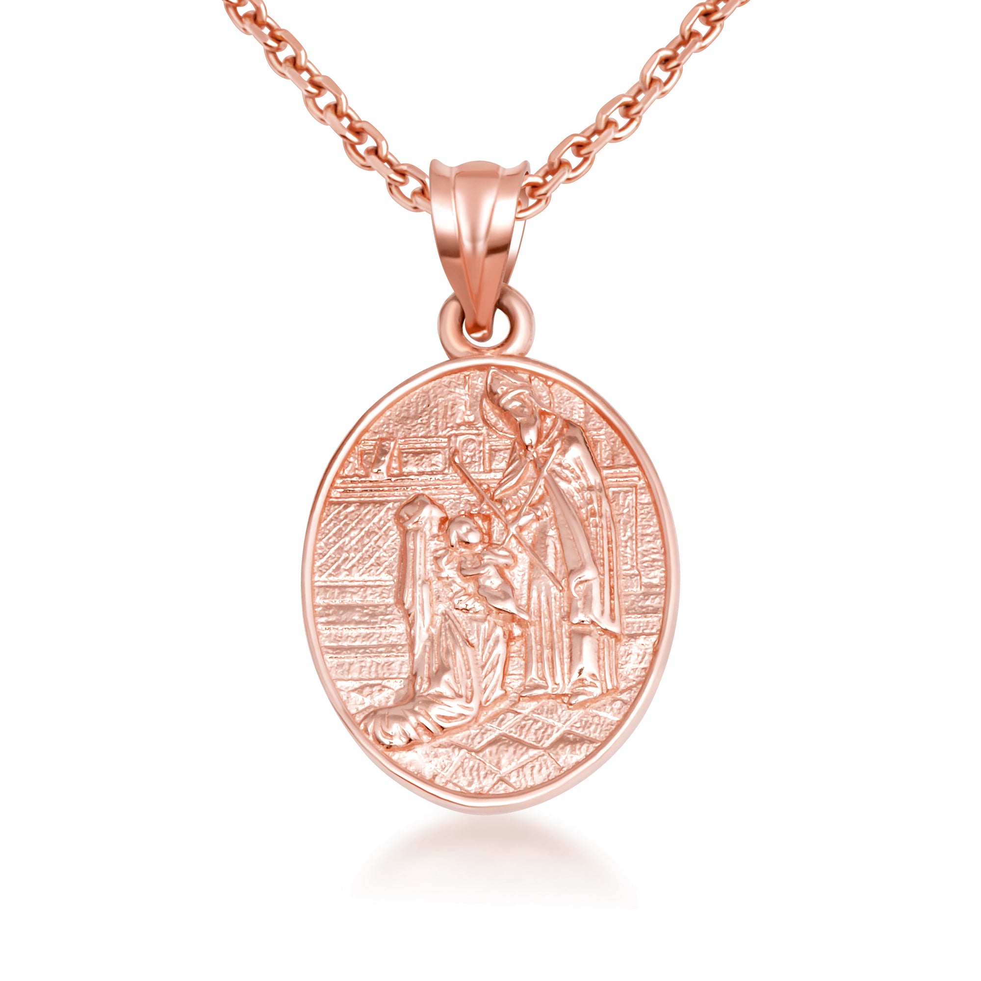 Gold Religious Baby Jesus Mary & Joseph Oval Medallion Pendant Necklace, view 10