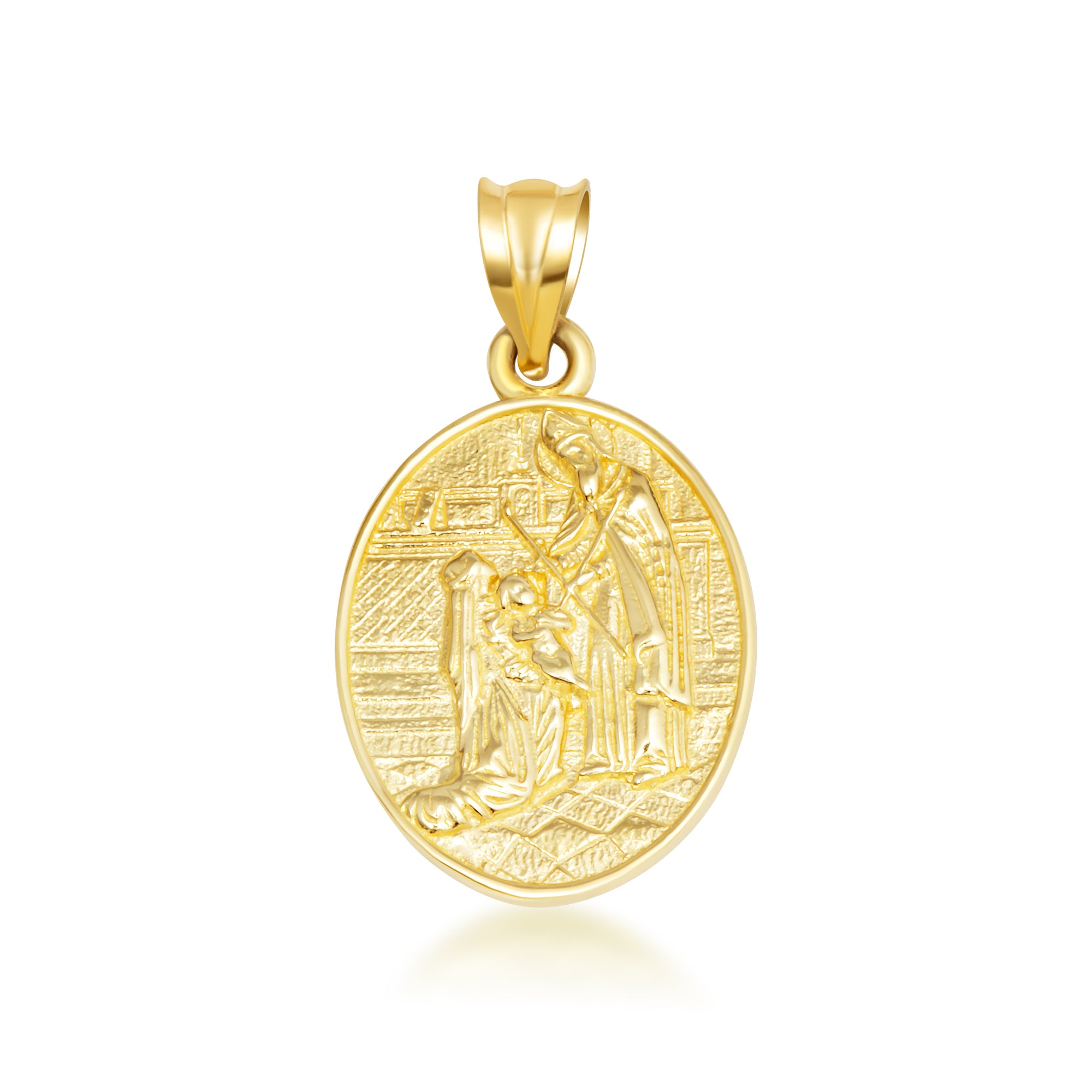 Gold Religious Baby Jesus Mary & Joseph Oval Medallion Pendant Necklace, view 11