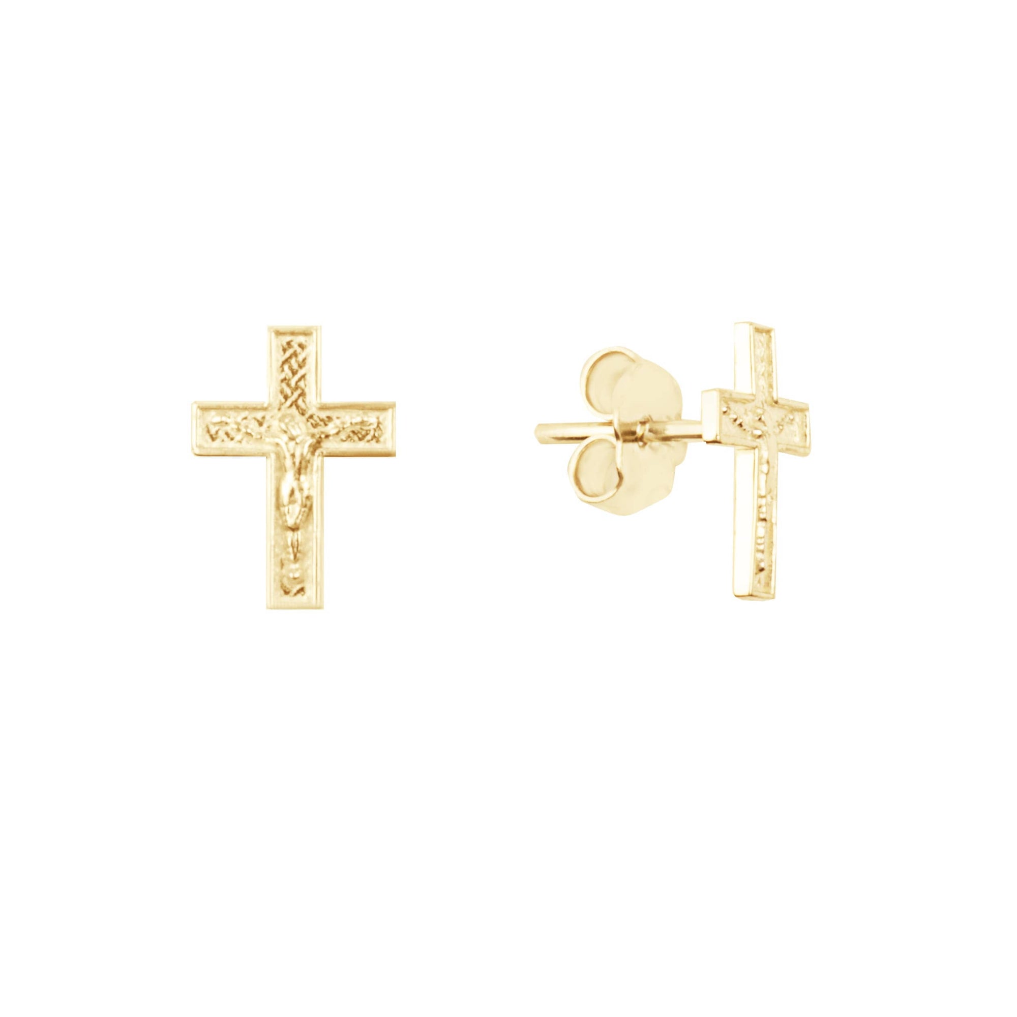Gold Religious Jesus Christ Cross Crucifix Stud Earrings