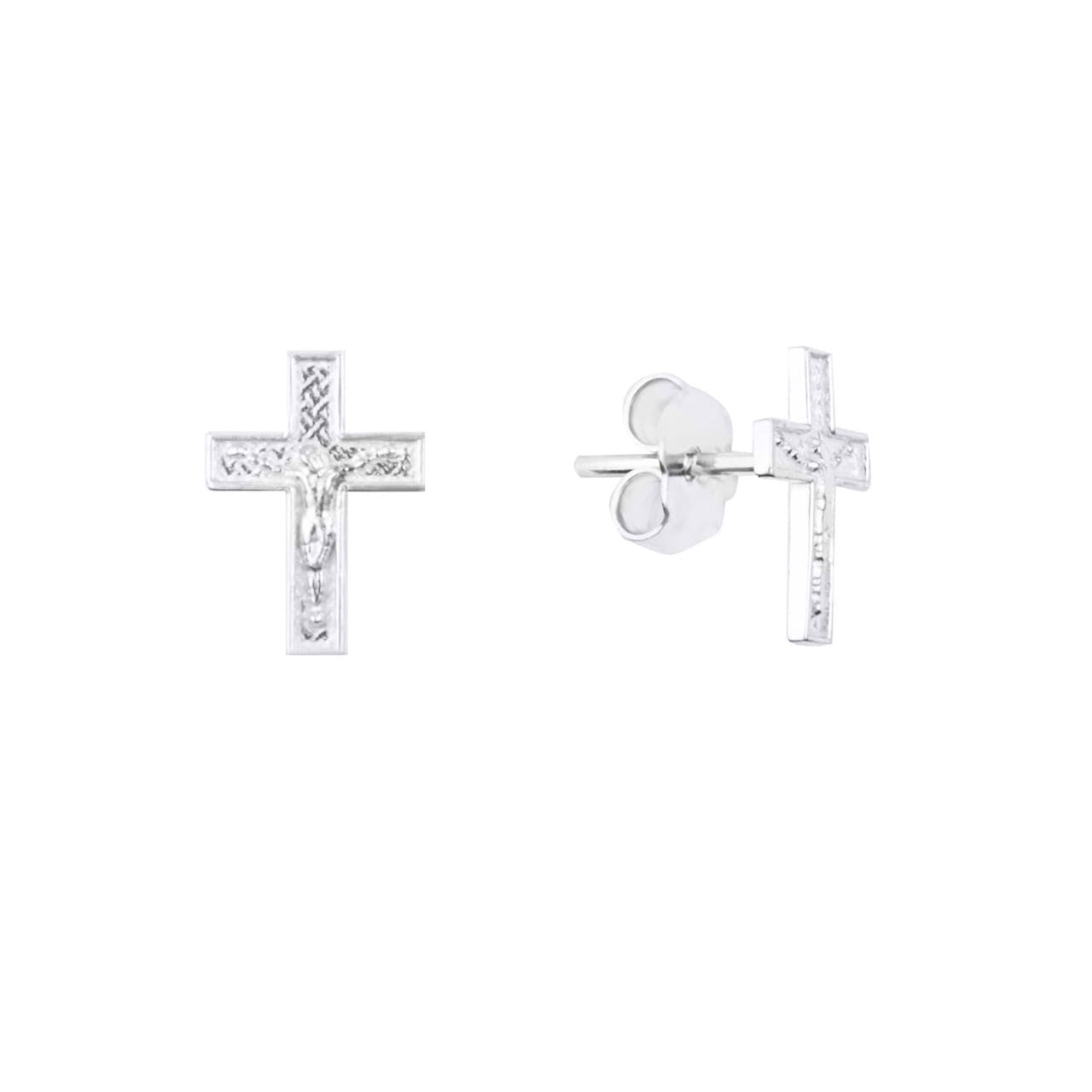 Gold Religious Jesus Christ Cross Crucifix Stud Earrings, view 3