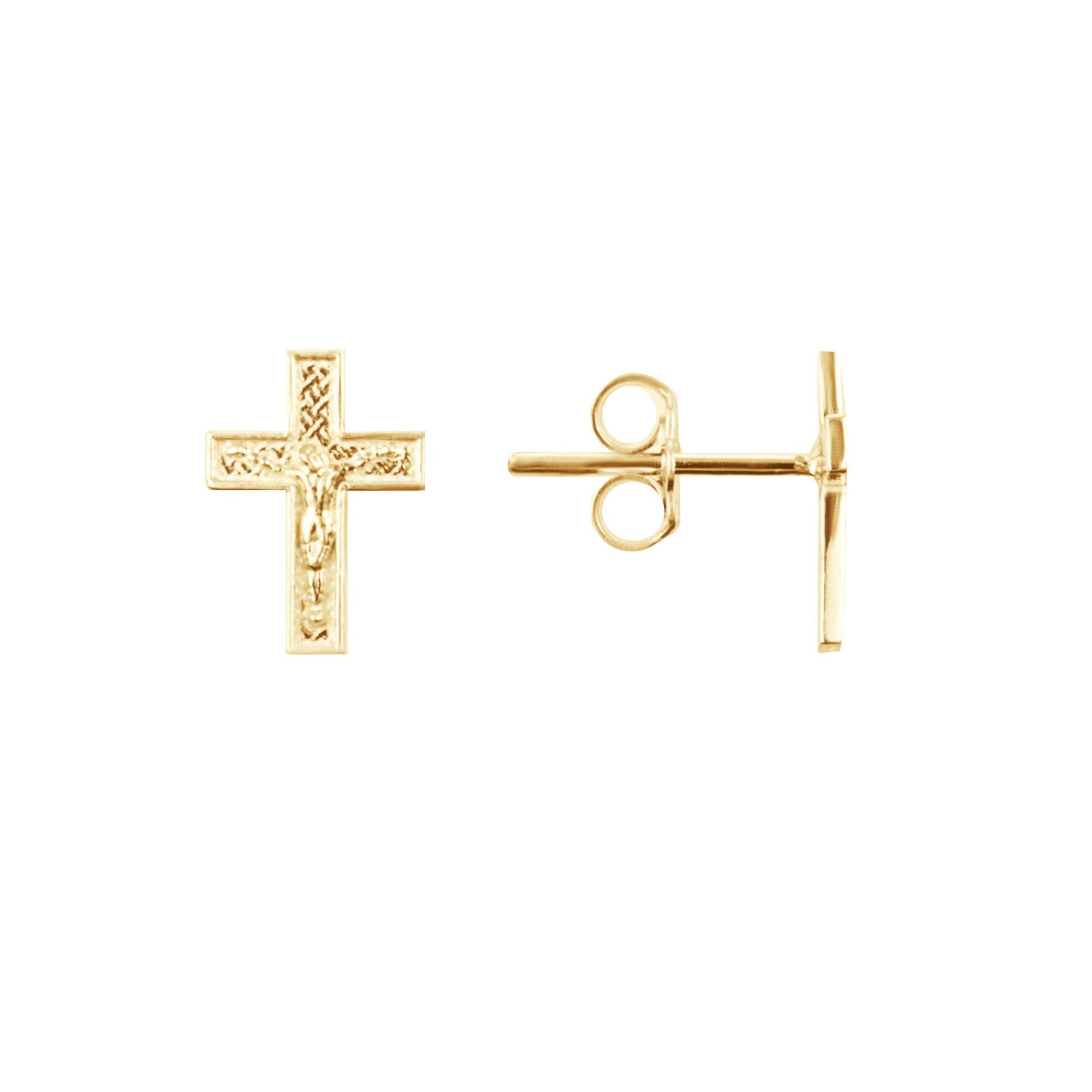 Gold Religious Jesus Christ Cross Crucifix Stud Earrings, view 4