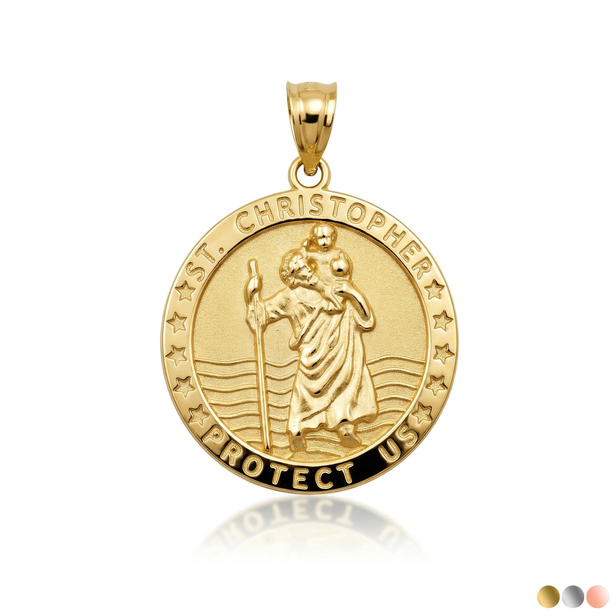 Gold Religious Patron Saint Christopher Protection Medallion Pendant Necklace