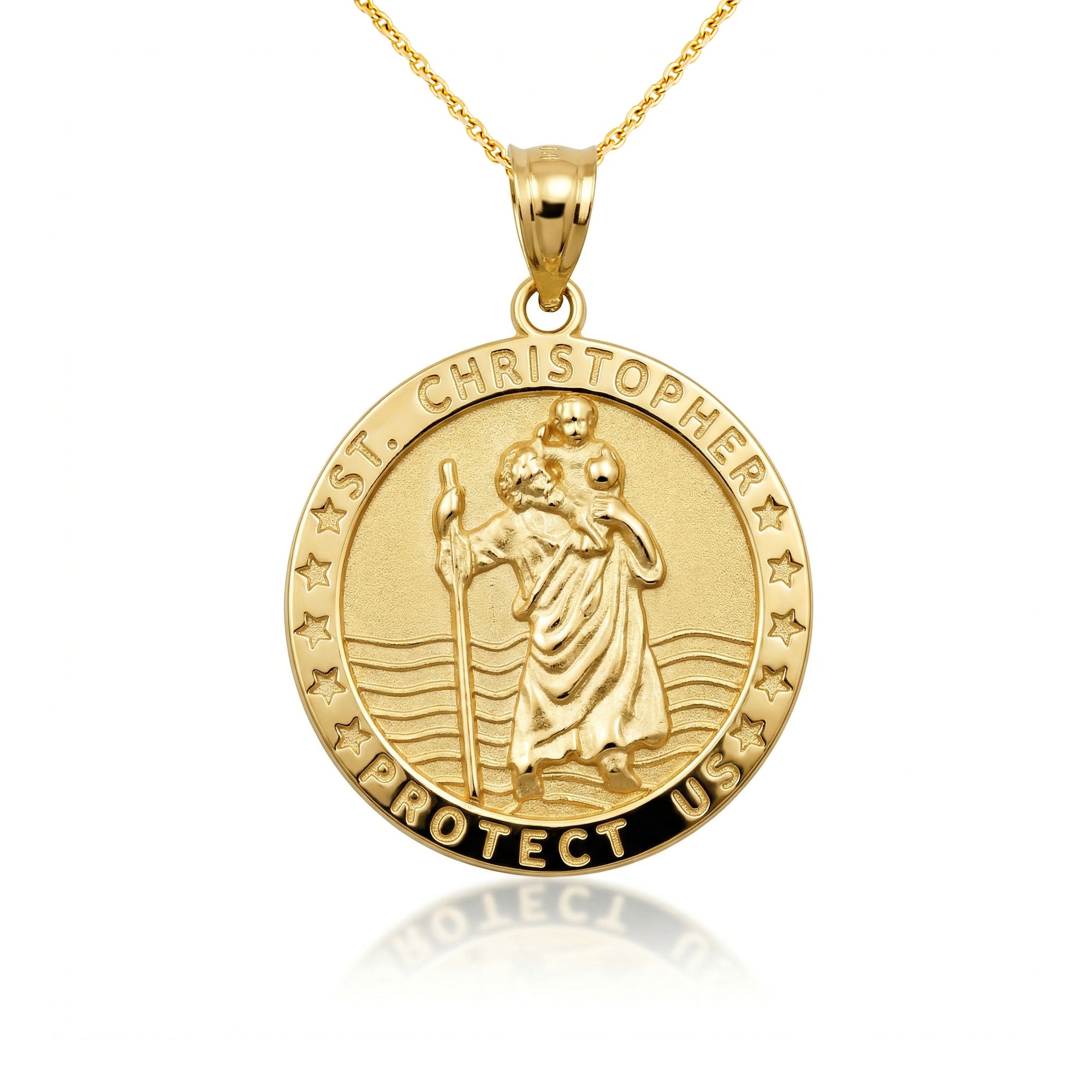 Gold Religious Patron Saint Christopher Protection Medallion Pendant Necklace, view 5