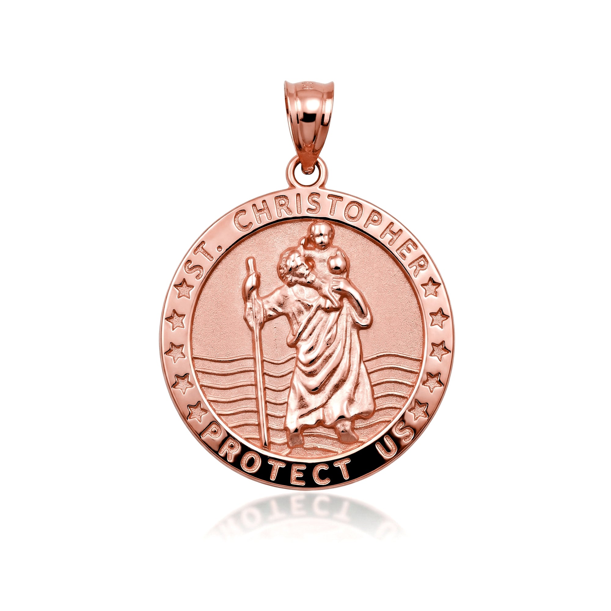 Gold Religious Patron Saint Christopher Protection Medallion Pendant Necklace, view 6