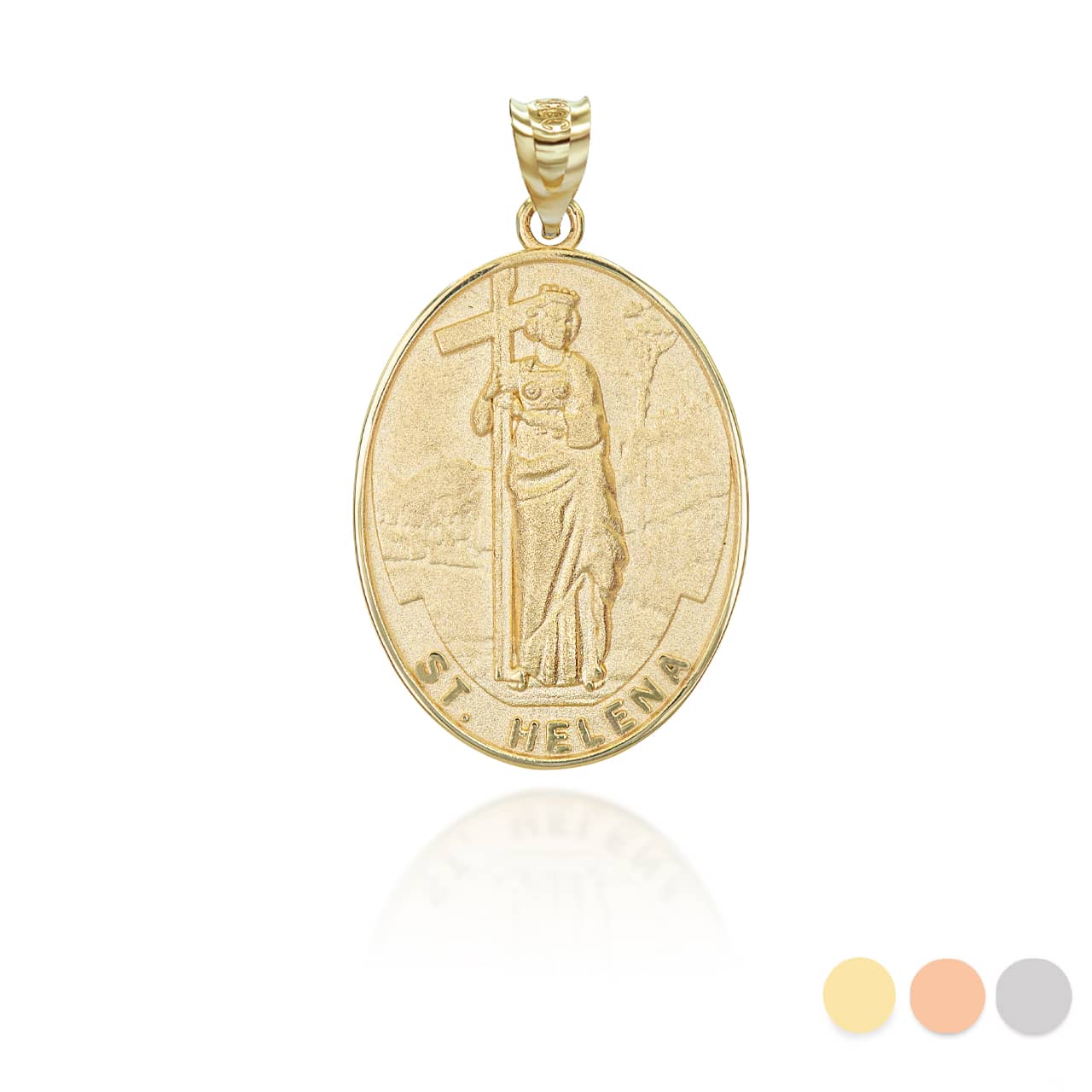 Gold Religious Patron Saint Helena Oval Medallion Pendant Necklace