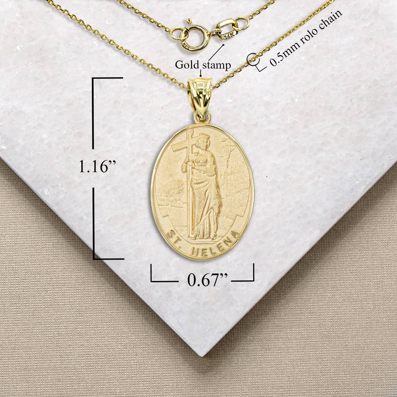 Gold Religious Patron Saint Helena Oval Medallion Pendant Necklace, view 4