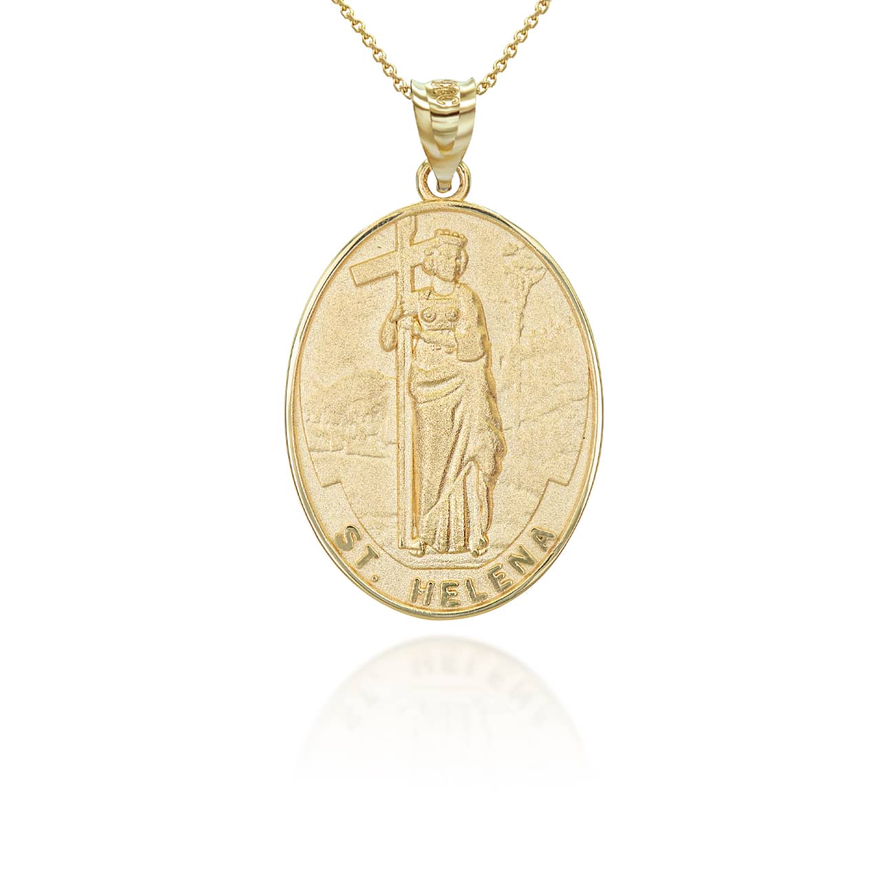 Gold Religious Patron Saint Helena Oval Medallion Pendant Necklace, view 5