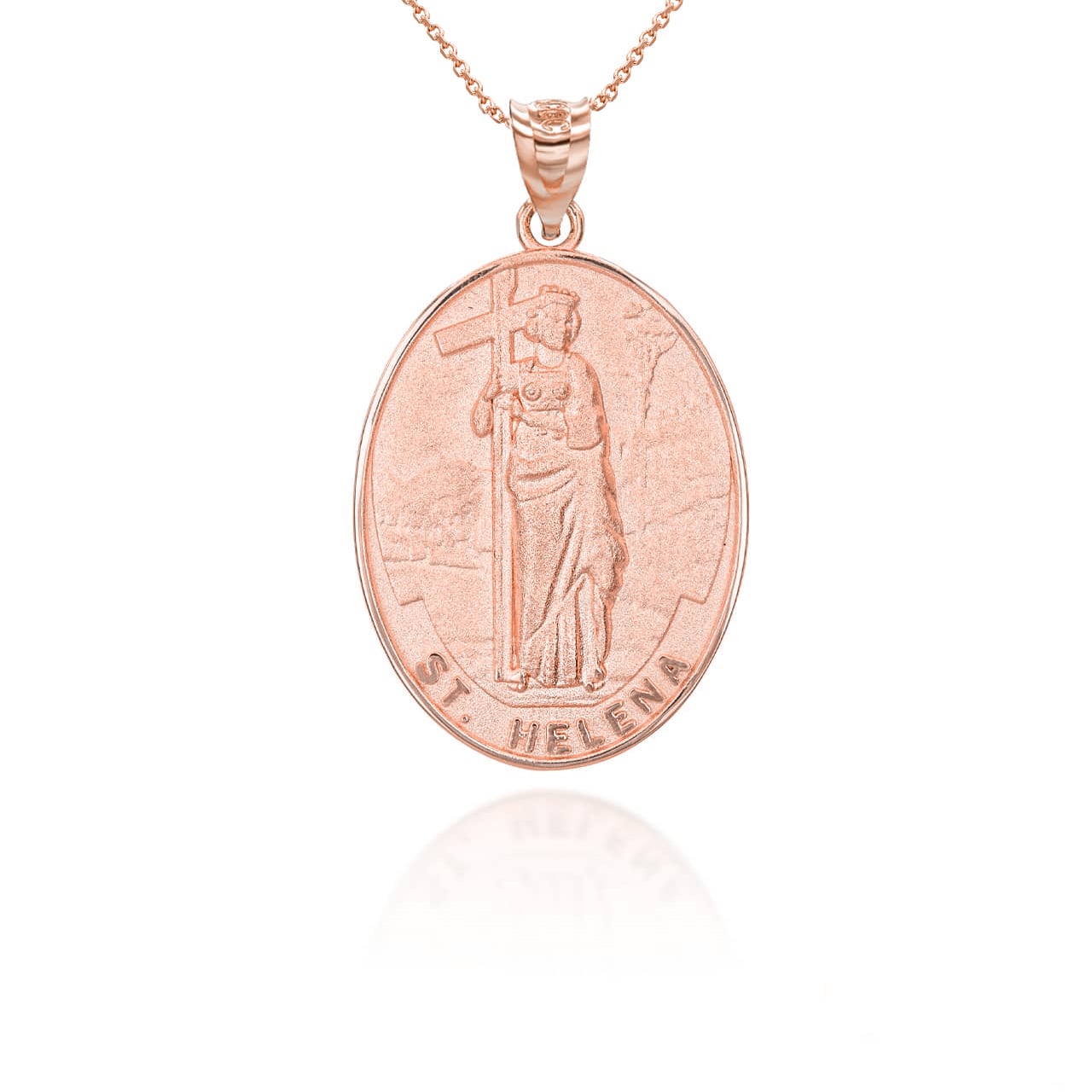 Gold Religious Patron Saint Helena Oval Medallion Pendant Necklace, view 7