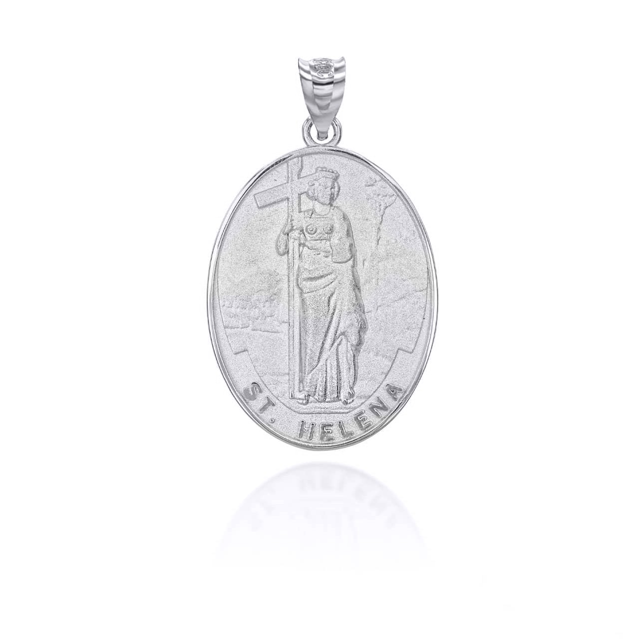 Gold Religious Patron Saint Helena Oval Medallion Pendant Necklace, view 8
