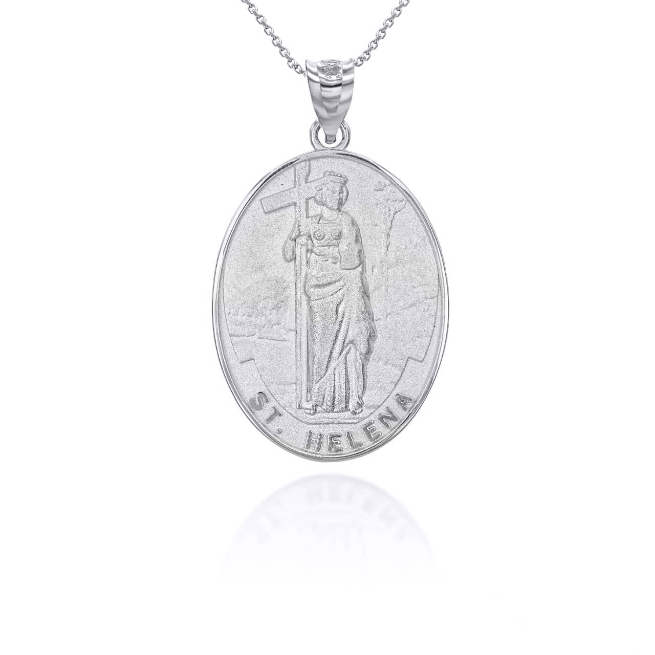 Gold Religious Patron Saint Helena Oval Medallion Pendant Necklace, view 9