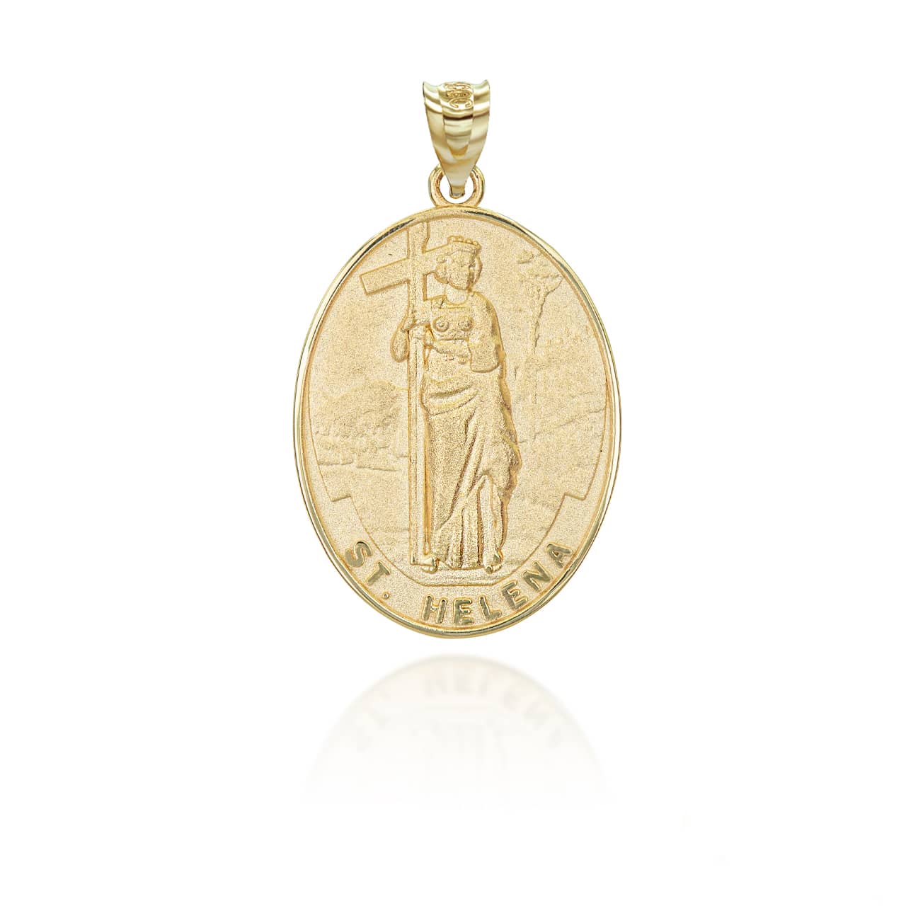 Gold Religious Patron Saint Helena Oval Medallion Pendant Necklace, view 10