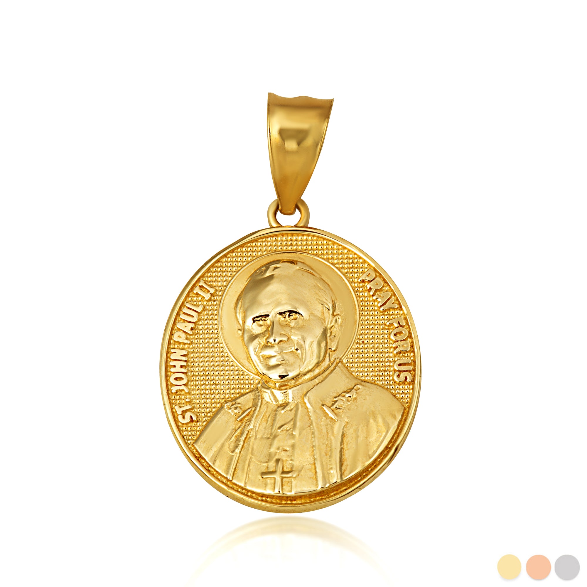 Gold Religious Patron Saint John Paul II Beaded Medallion Pendant Necklace
