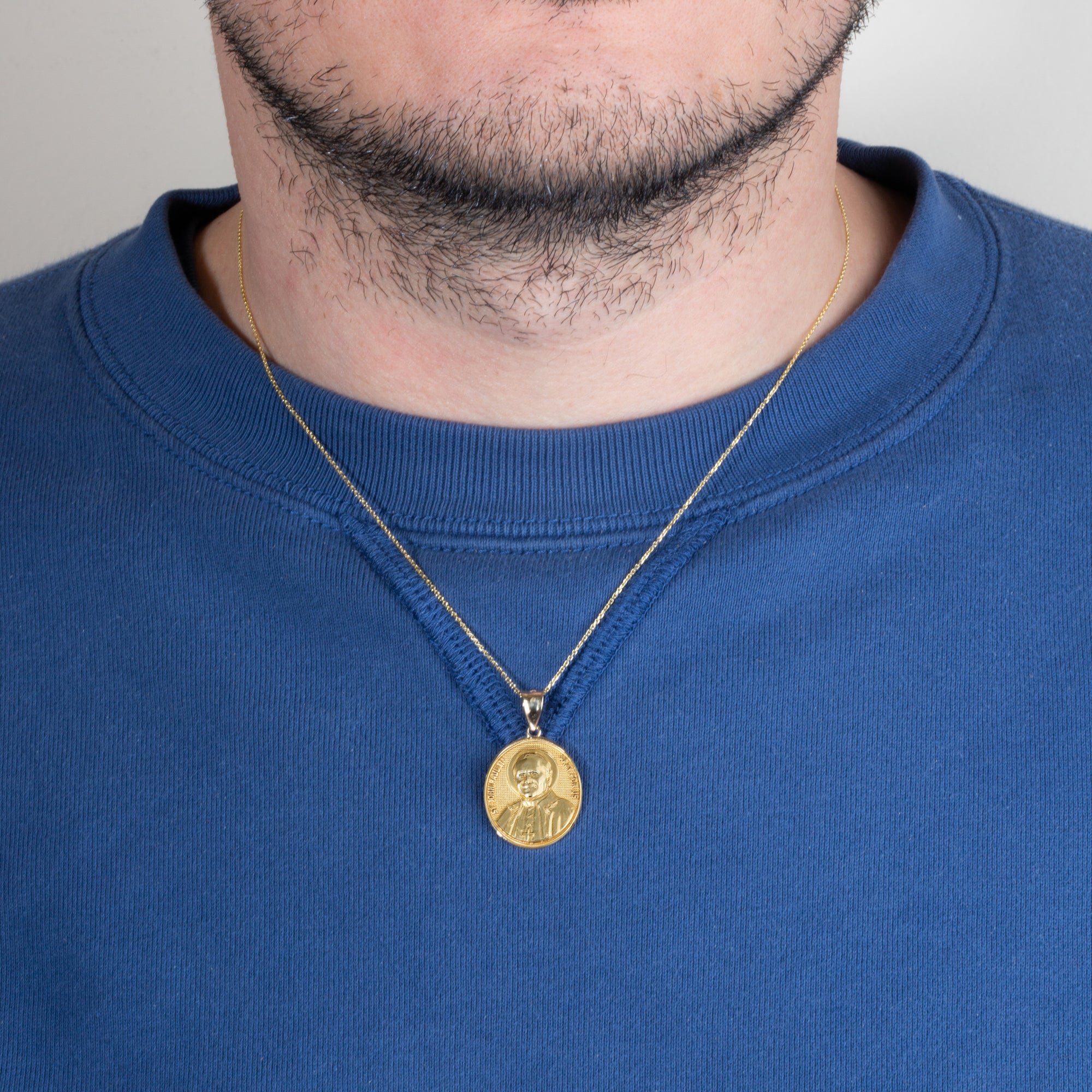 Gold Religious Patron Saint John Paul II Beaded Medallion Pendant Necklace, view 2