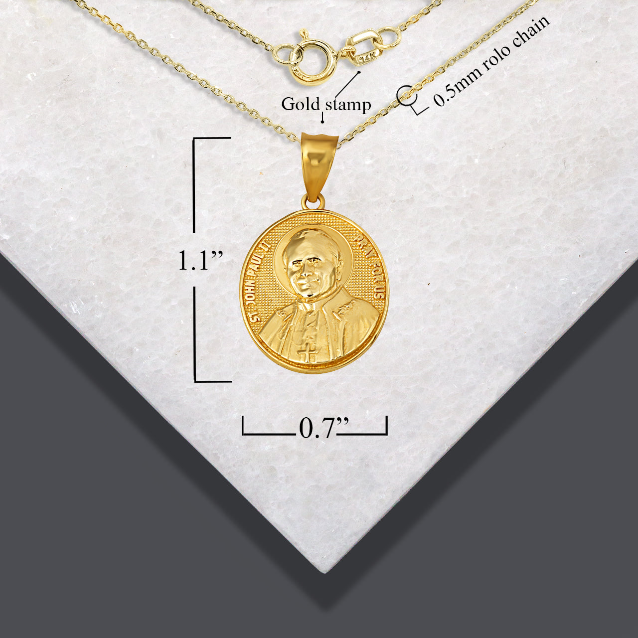 Gold Religious Patron Saint John Paul II Beaded Medallion Pendant Necklace, view 4