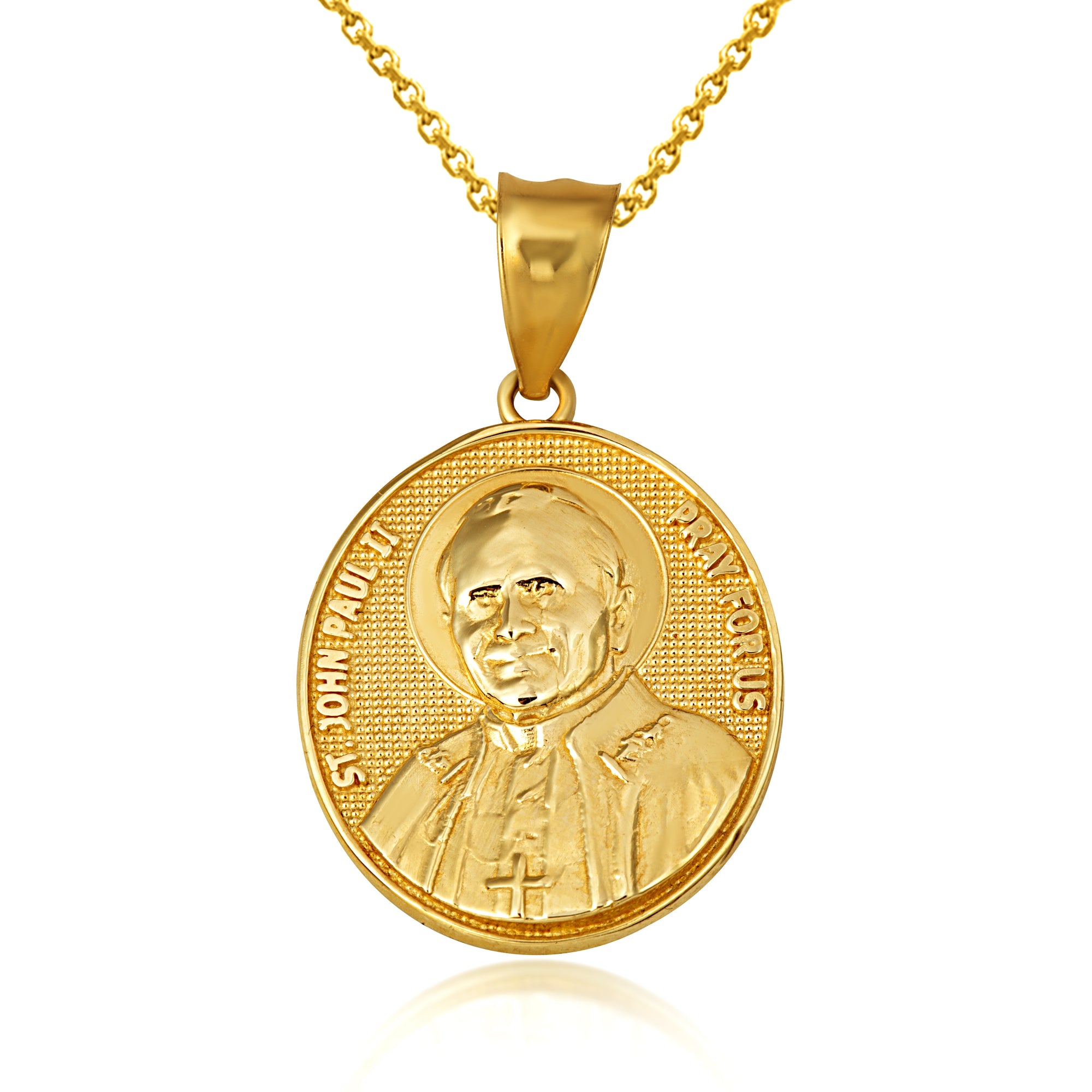 Gold Religious Patron Saint John Paul II Beaded Medallion Pendant Necklace, view 5