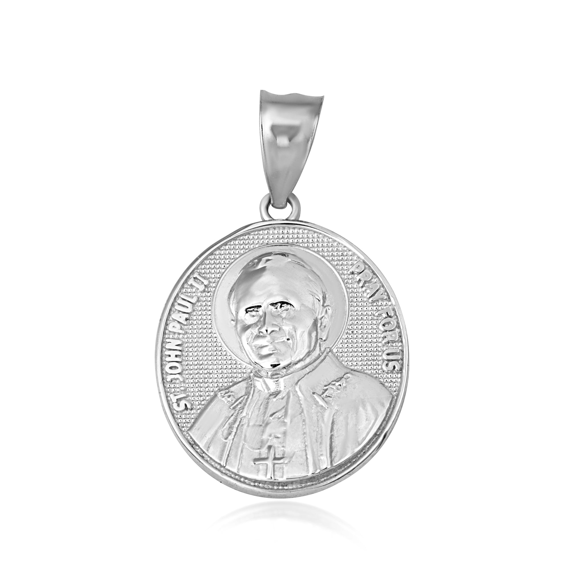Gold Religious Patron Saint John Paul II Beaded Medallion Pendant Necklace, view 6
