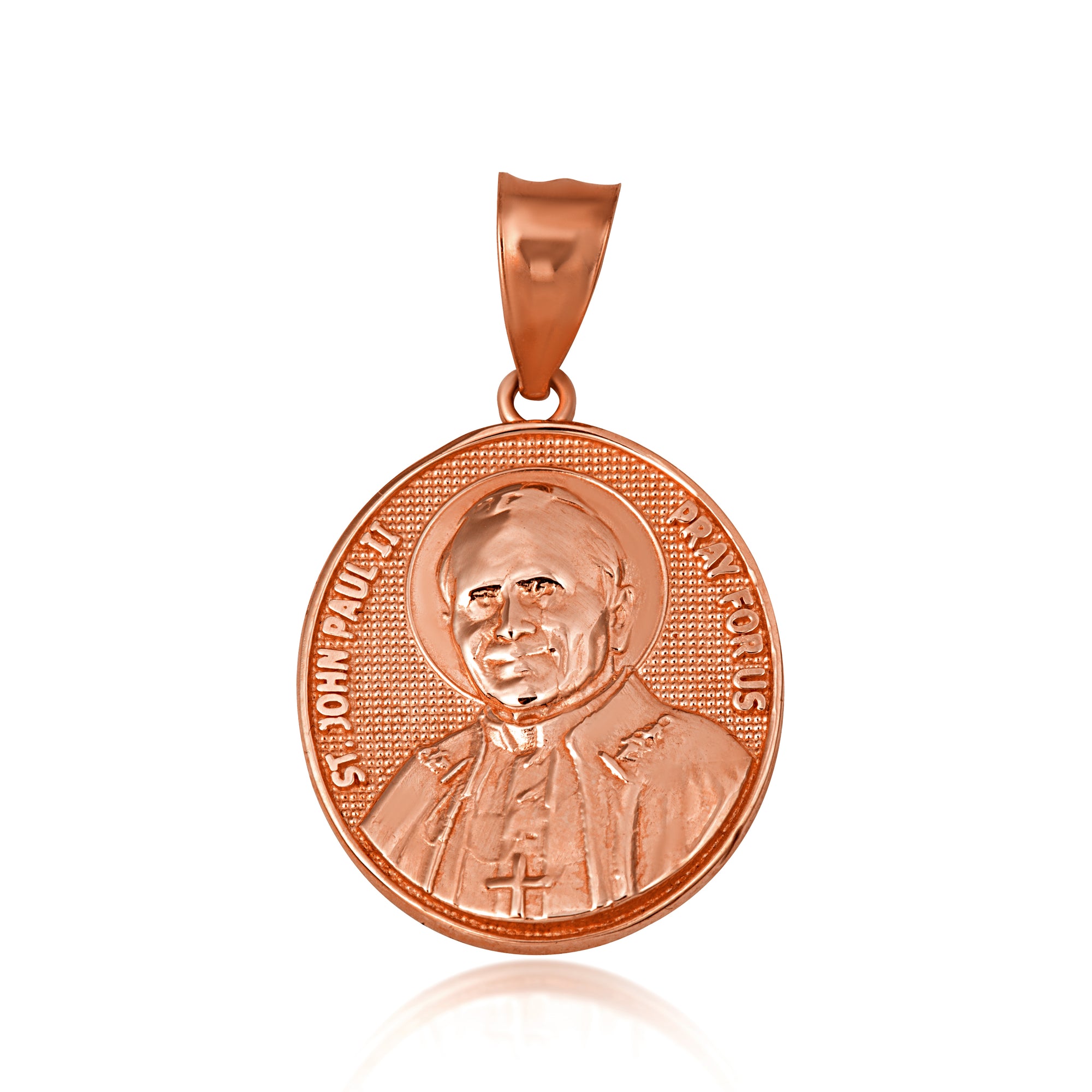Gold Religious Patron Saint John Paul II Beaded Medallion Pendant Necklace, view 8