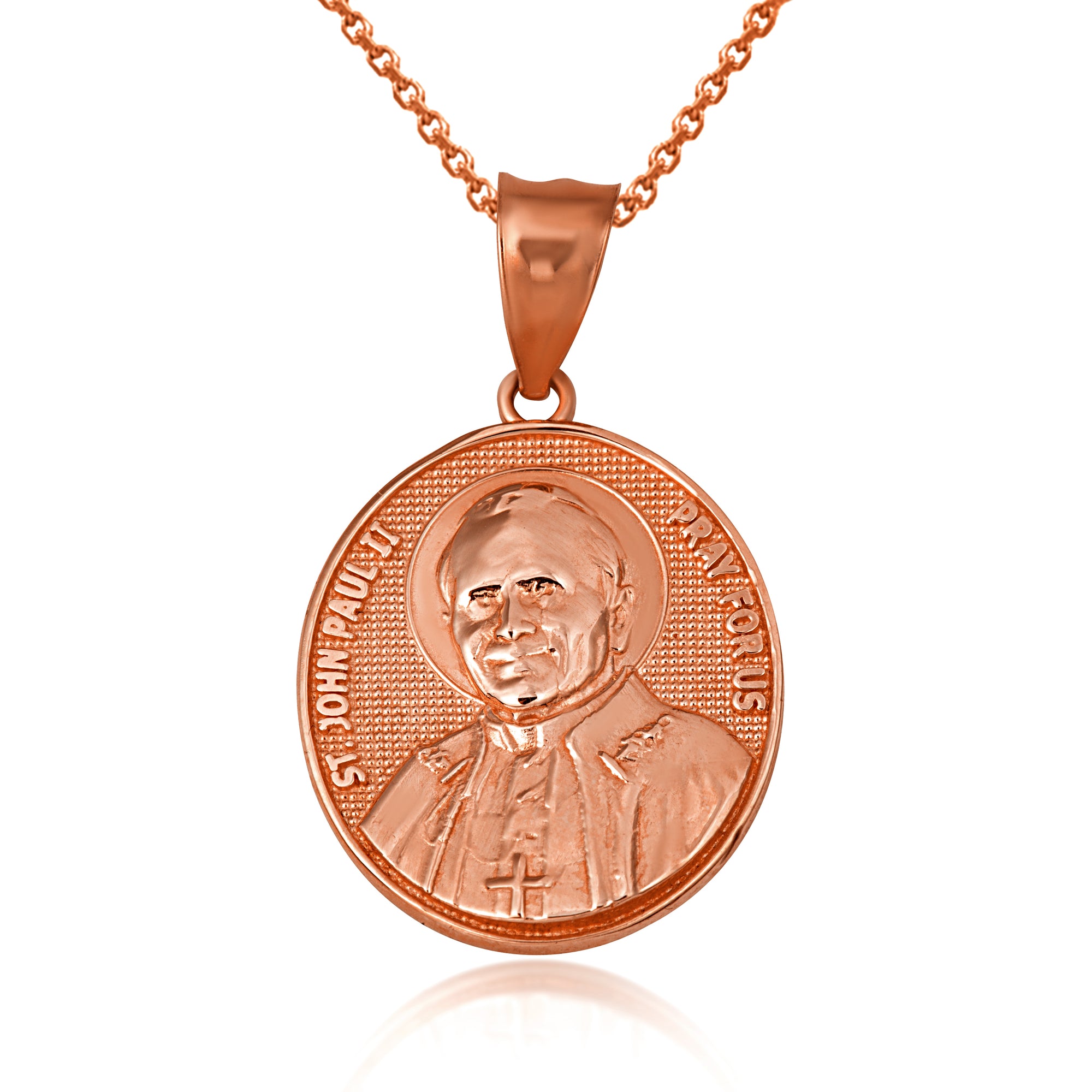 Gold Religious Patron Saint John Paul II Beaded Medallion Pendant Necklace, view 9