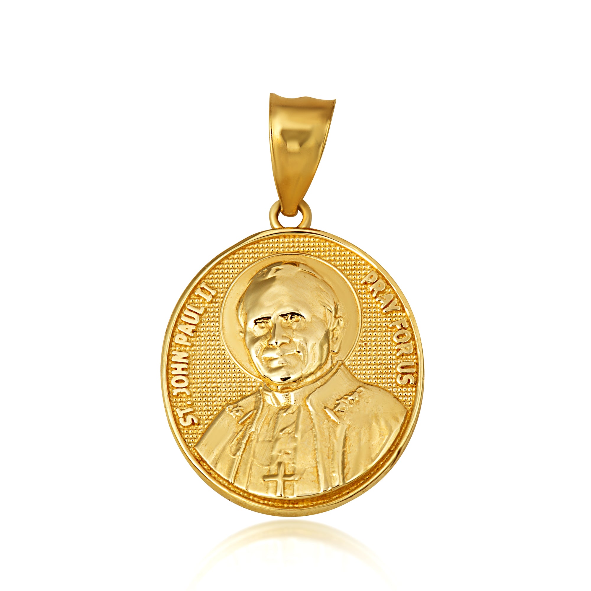 Gold Religious Patron Saint John Paul II Beaded Medallion Pendant Necklace, view 10