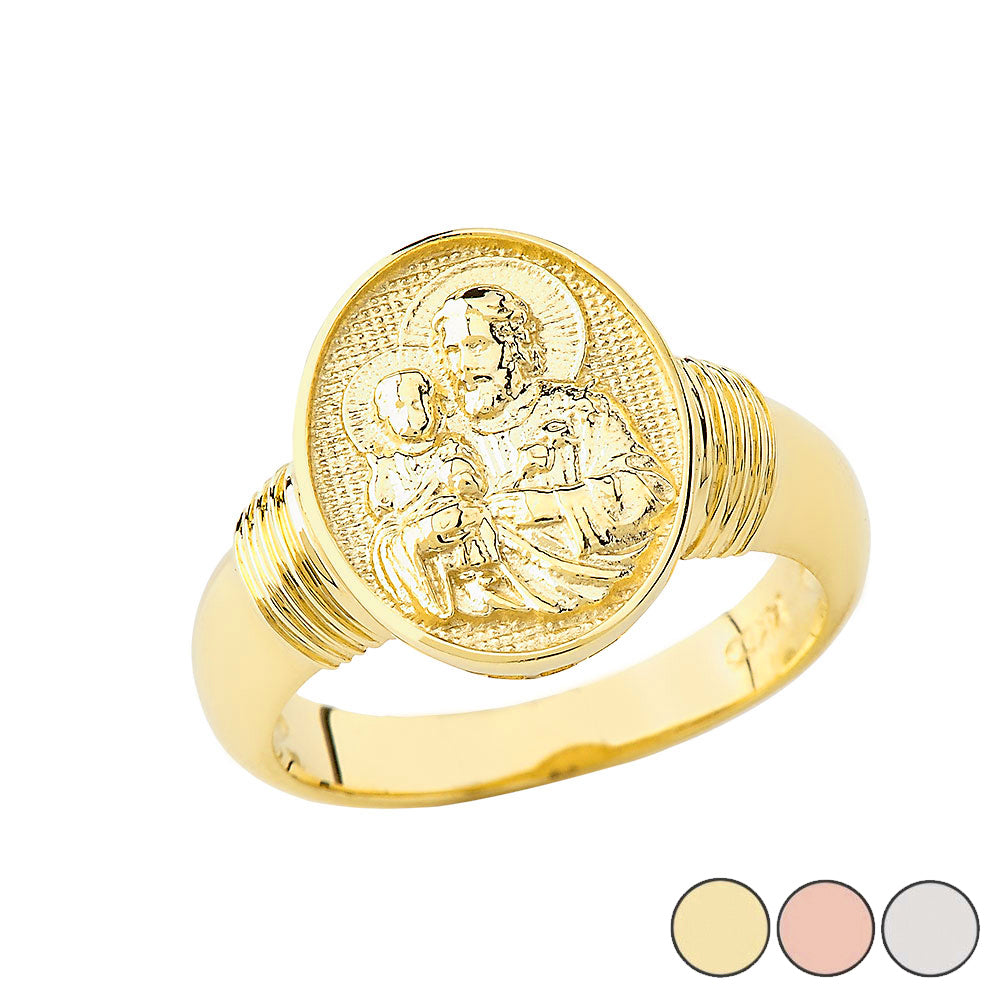 Gold Religious Patron Saint Joseph Oval Signet Ring