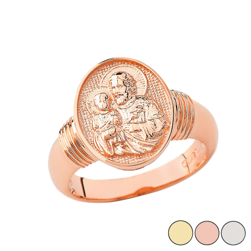 Gold Religious Patron Saint Joseph Oval Signet Ring, view 2