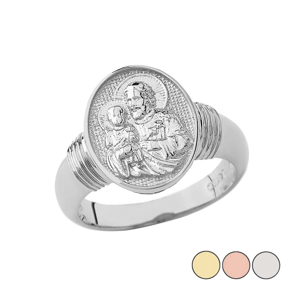 Gold Religious Patron Saint Joseph Oval Signet Ring, view 3