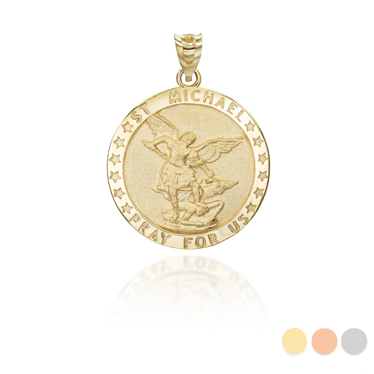 Gold Religious Patron Saint Michael Archangel Medallion Pendant Necklace