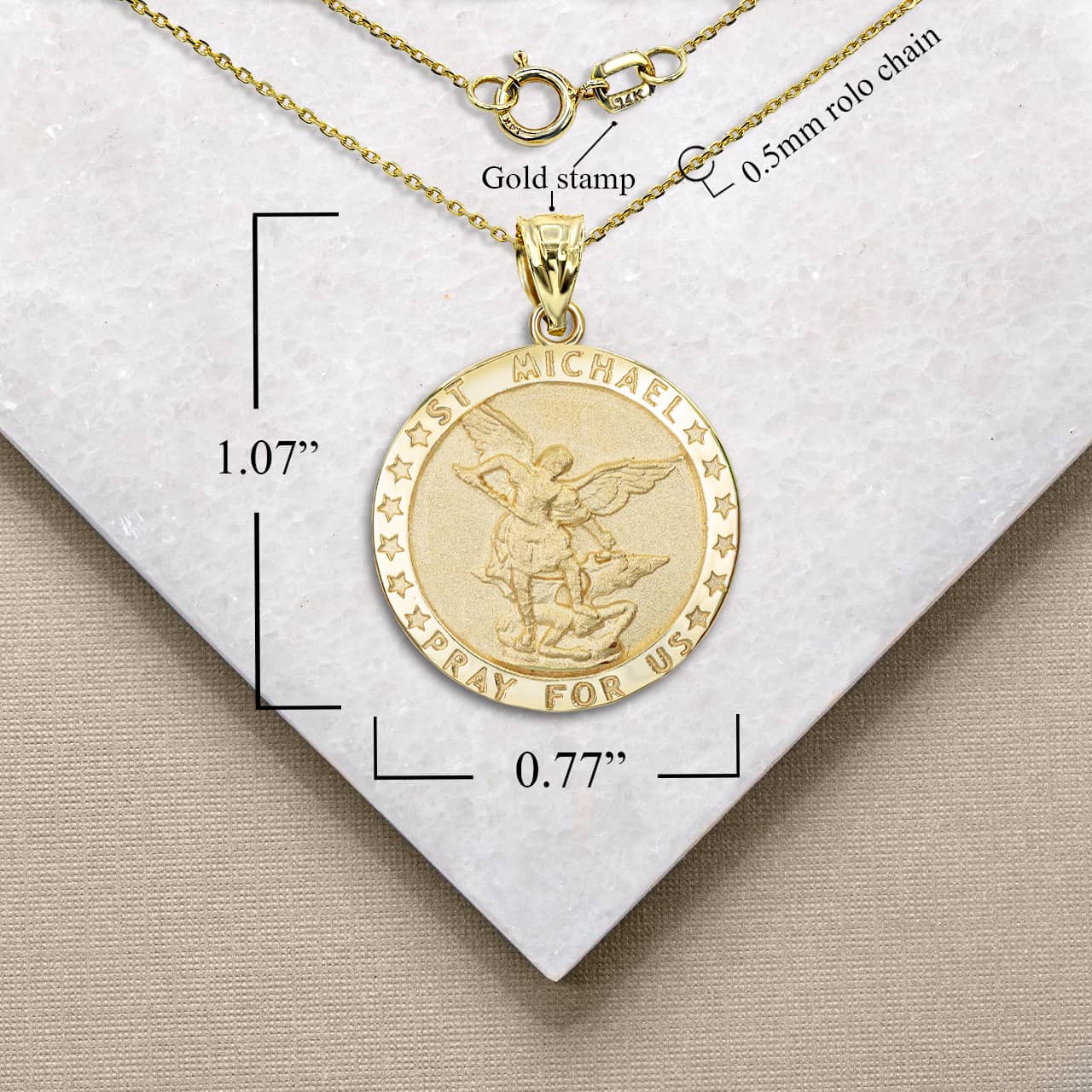 Gold Religious Patron Saint Michael Archangel Medallion Pendant Necklace, view 4