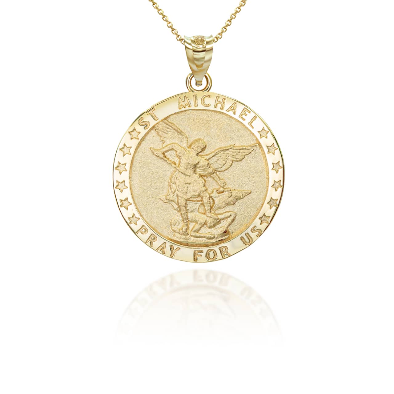 Gold Religious Patron Saint Michael Archangel Medallion Pendant Necklace, view 5
