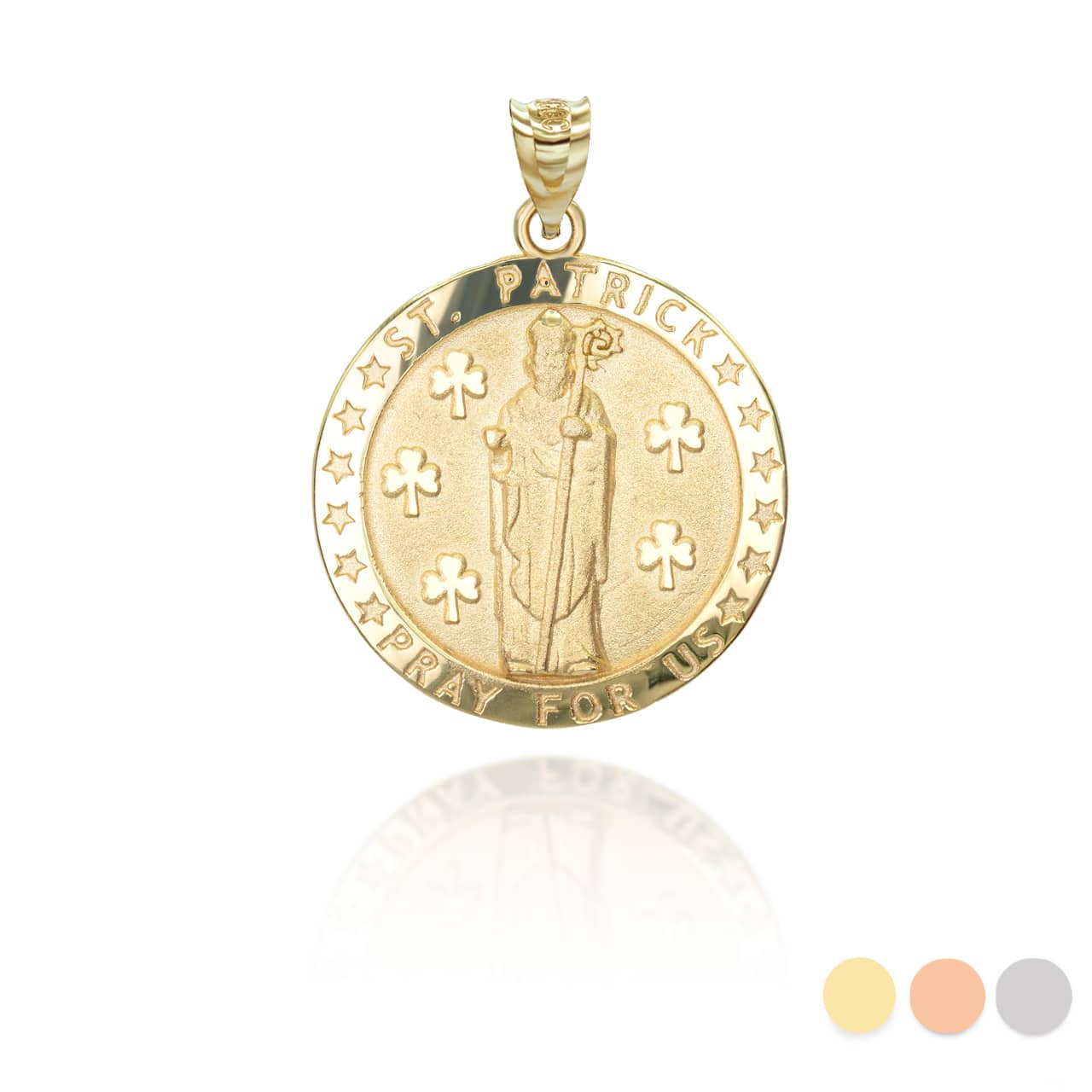 Gold Religious Patron Saint Patrick Irish Medallion Pendant Necklace