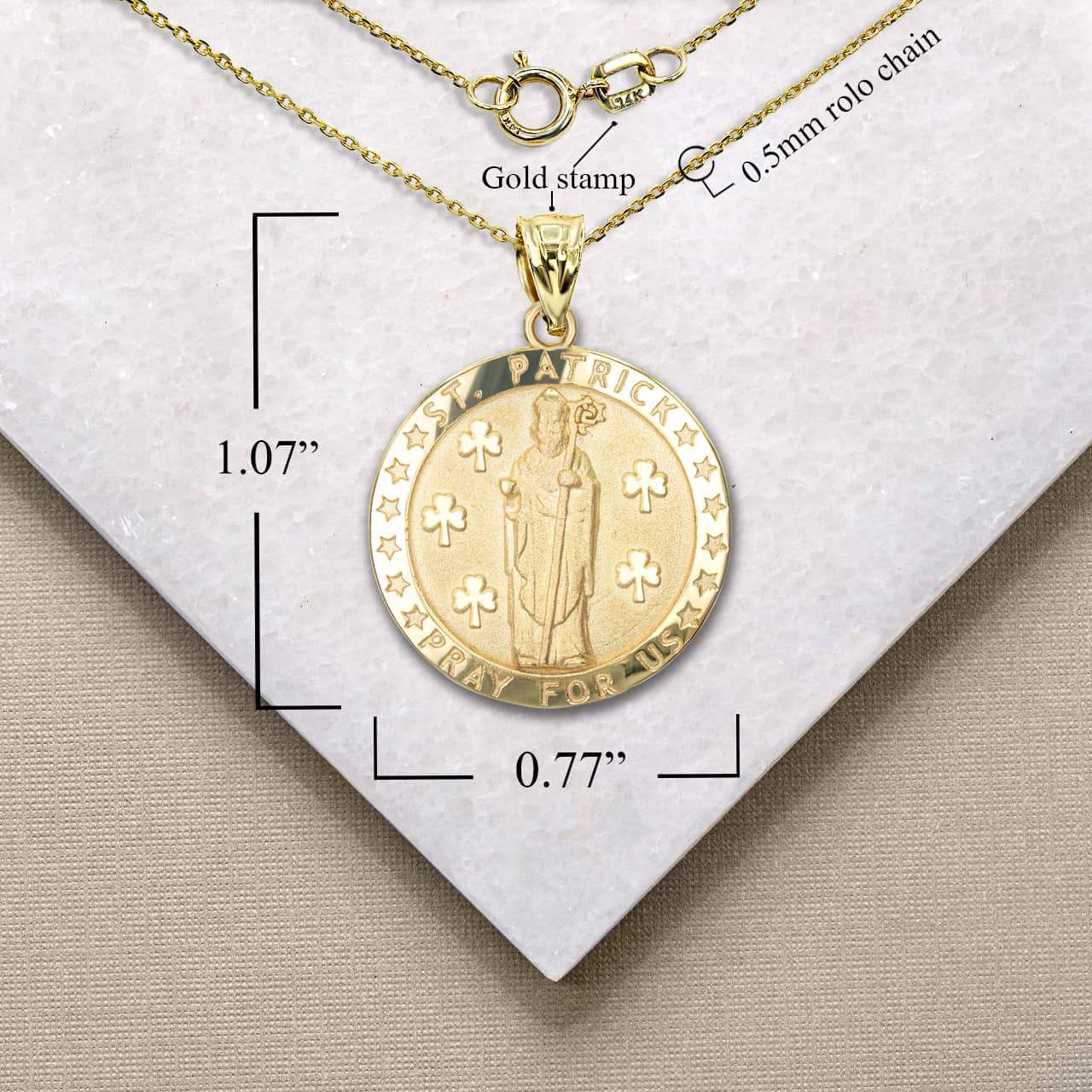 Gold Religious Patron Saint Patrick Irish Medallion Pendant Necklace, view 4