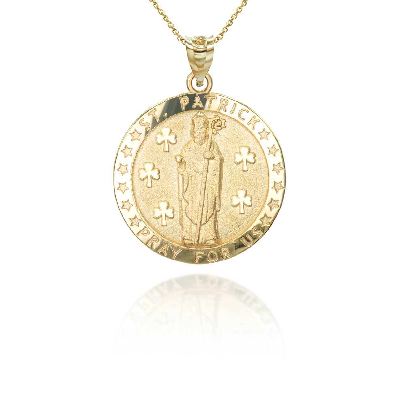 Gold Religious Patron Saint Patrick Irish Medallion Pendant Necklace, view 5