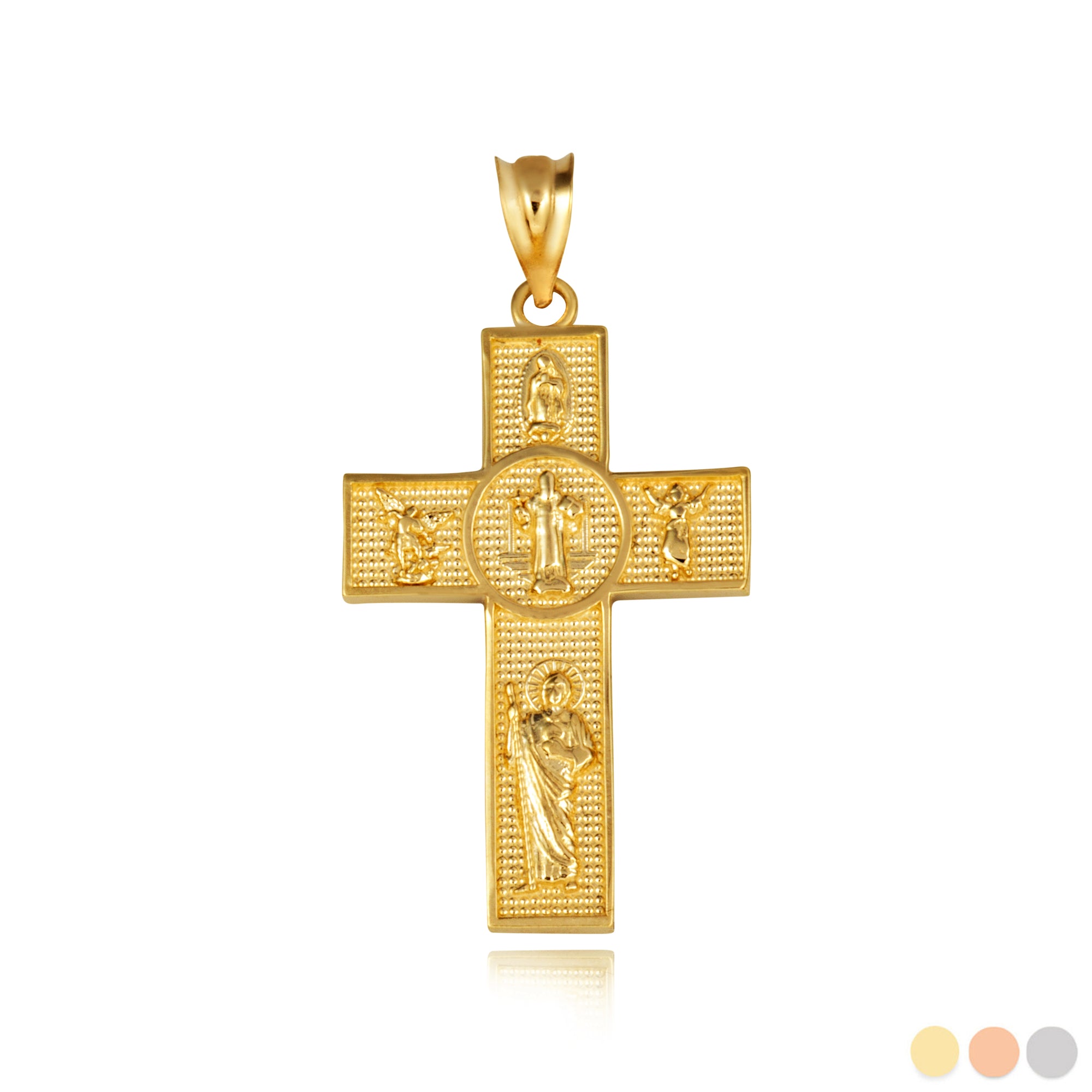 Gold Religious Patron Saints Beaded Cross Pendant Necklace