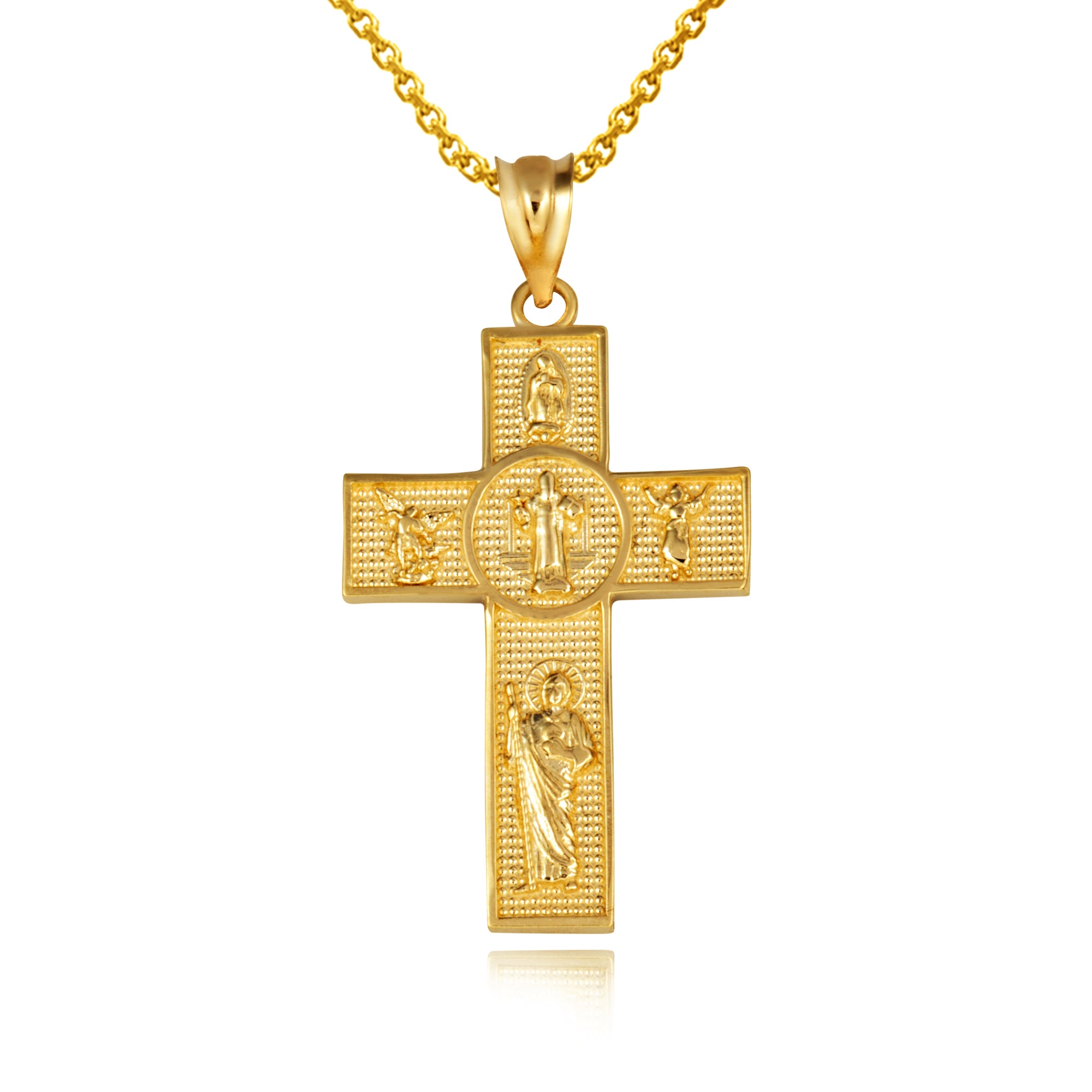 Gold Religious Patron Saints Beaded Cross Pendant Necklace, view 5