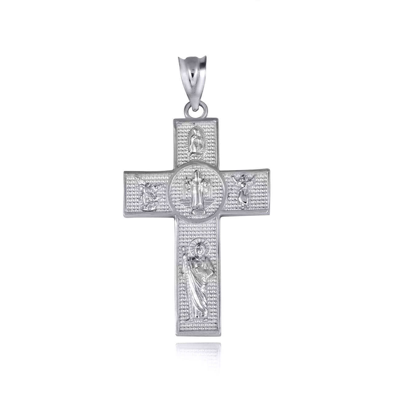 Gold Religious Patron Saints Beaded Cross Pendant Necklace, view 6