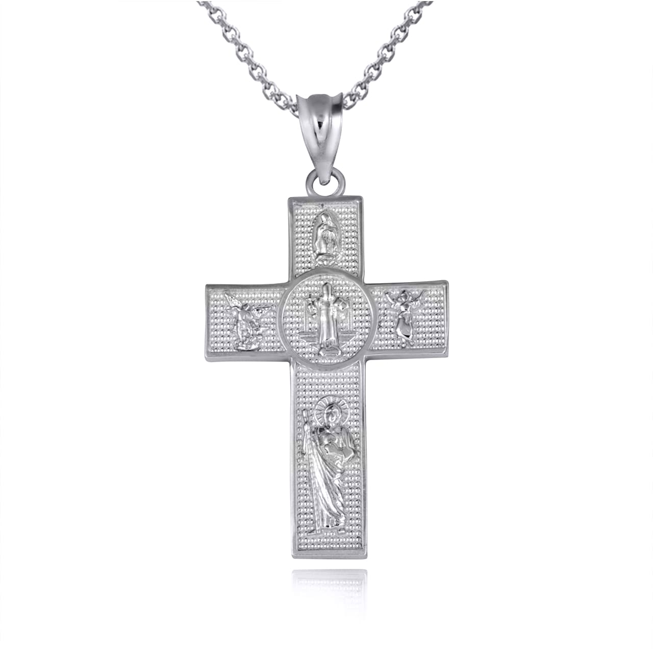 Gold Religious Patron Saints Beaded Cross Pendant Necklace, view 7