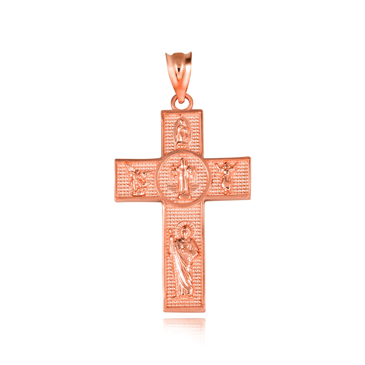 Gold Religious Patron Saints Beaded Cross Pendant Necklace, view 8