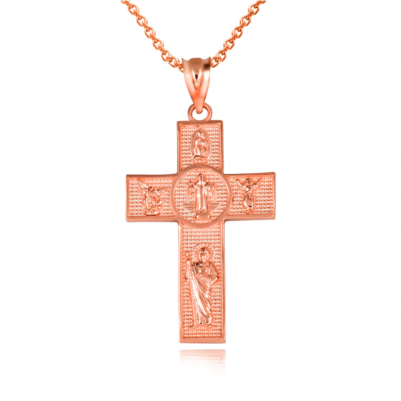 Gold Religious Patron Saints Beaded Cross Pendant Necklace, view 9