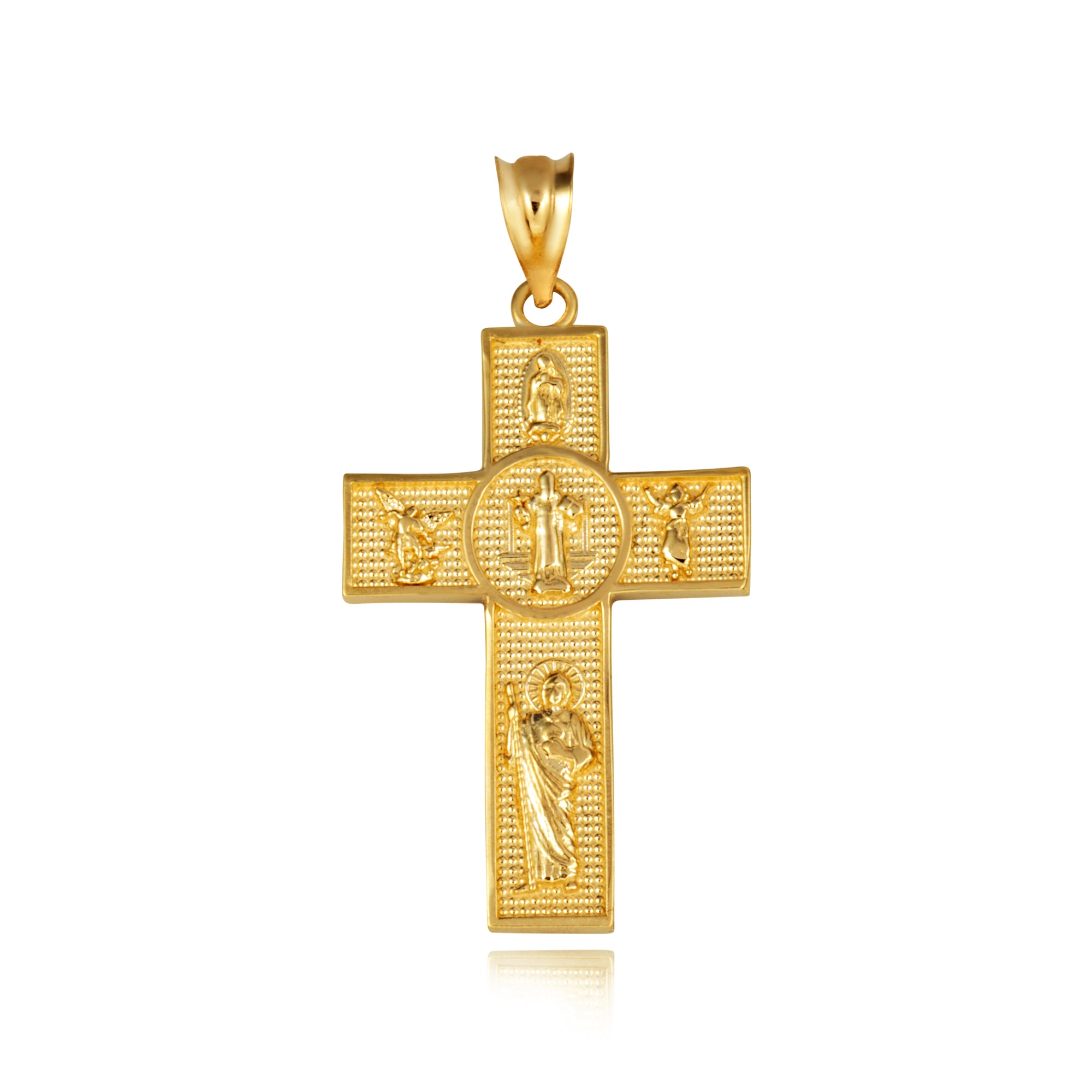 Gold Religious Patron Saints Beaded Cross Pendant Necklace, view 10