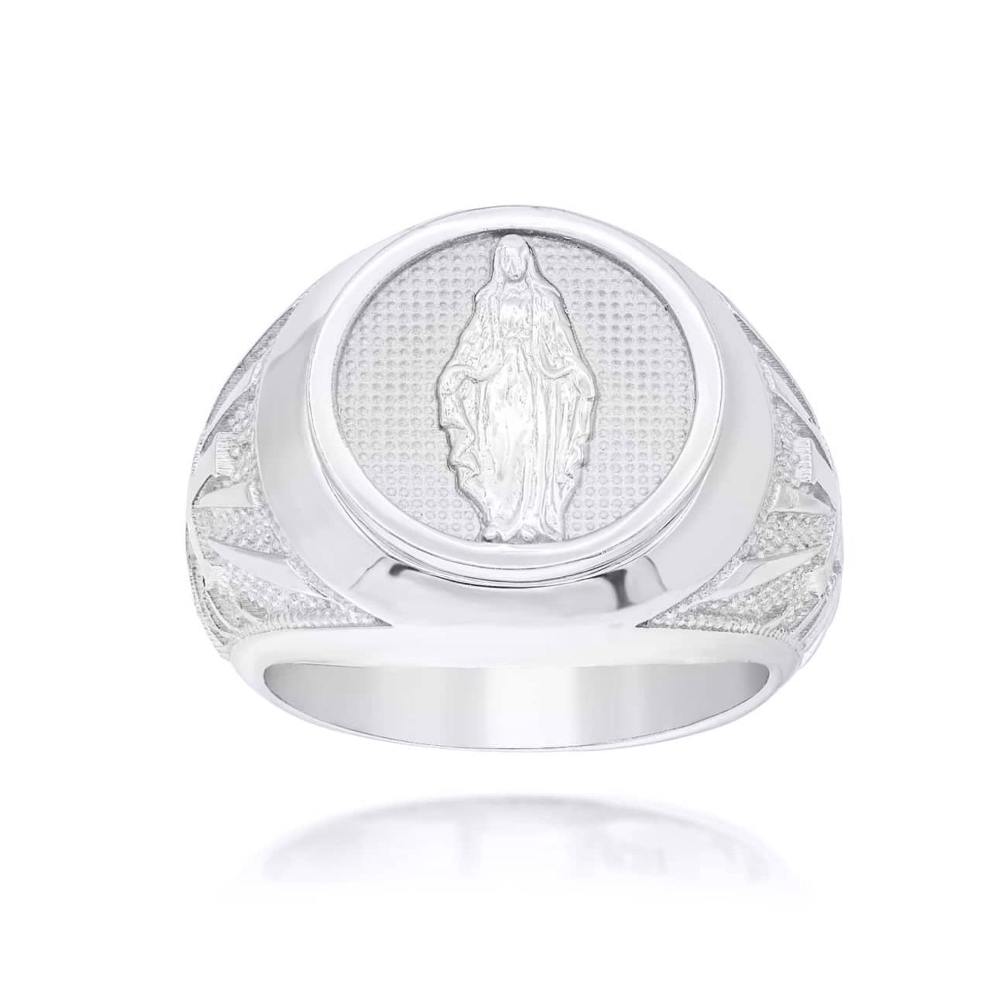 Gold Religious Virgin Mary Cross Beaded Signet Ring, view 7