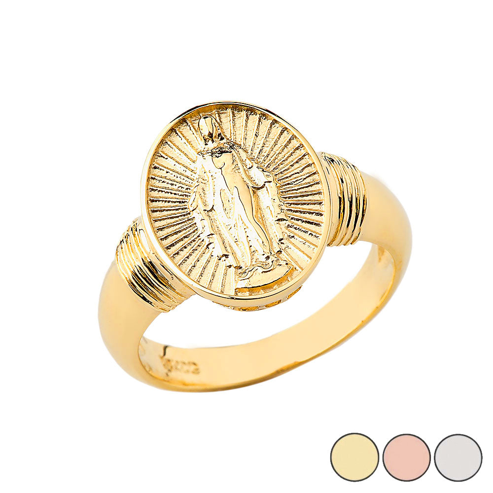Gold Religious Virgin Mary Oval Signet Ring