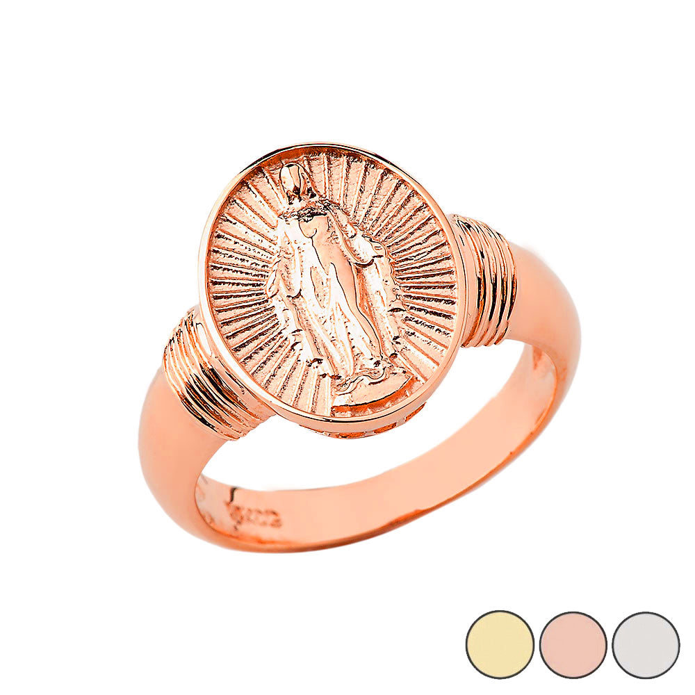 Gold Religious Virgin Mary Oval Signet Ring, view 2