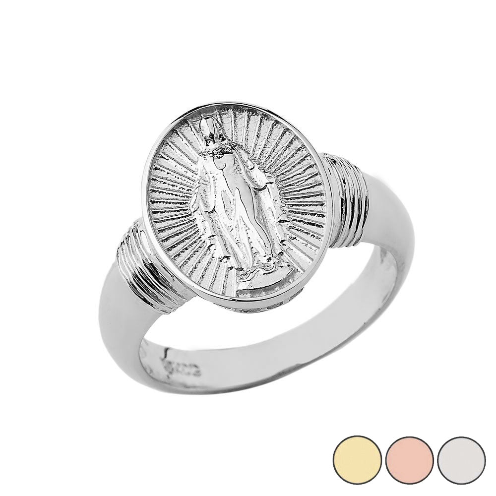 Gold Religious Virgin Mary Oval Signet Ring, view 3