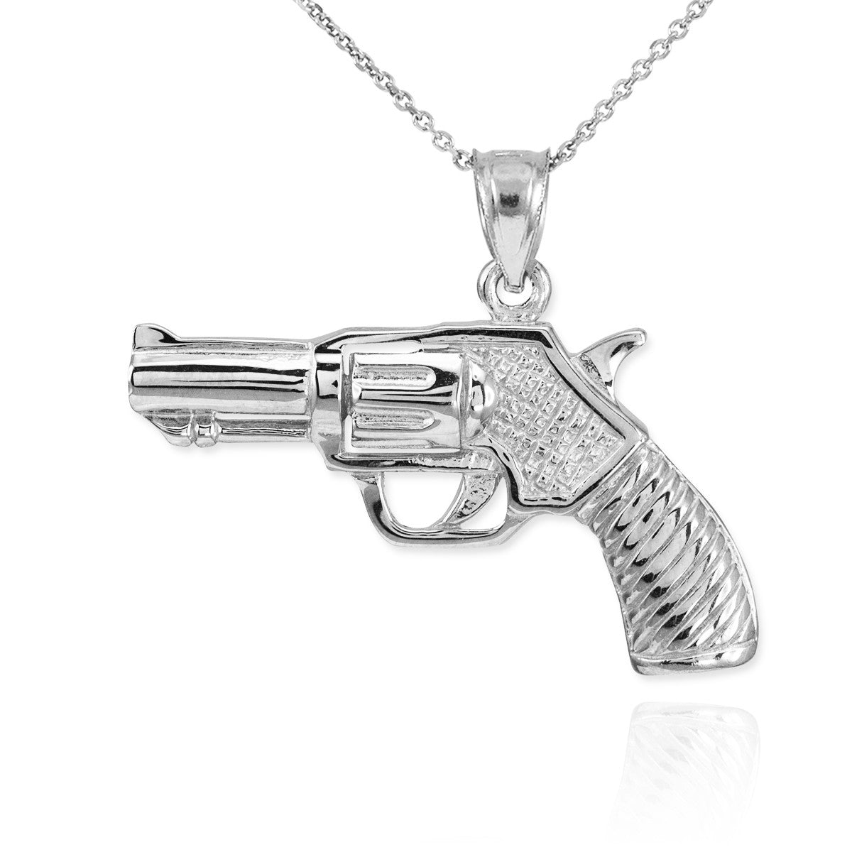 Gold Revolver Gun Pendant Necklace, view 3