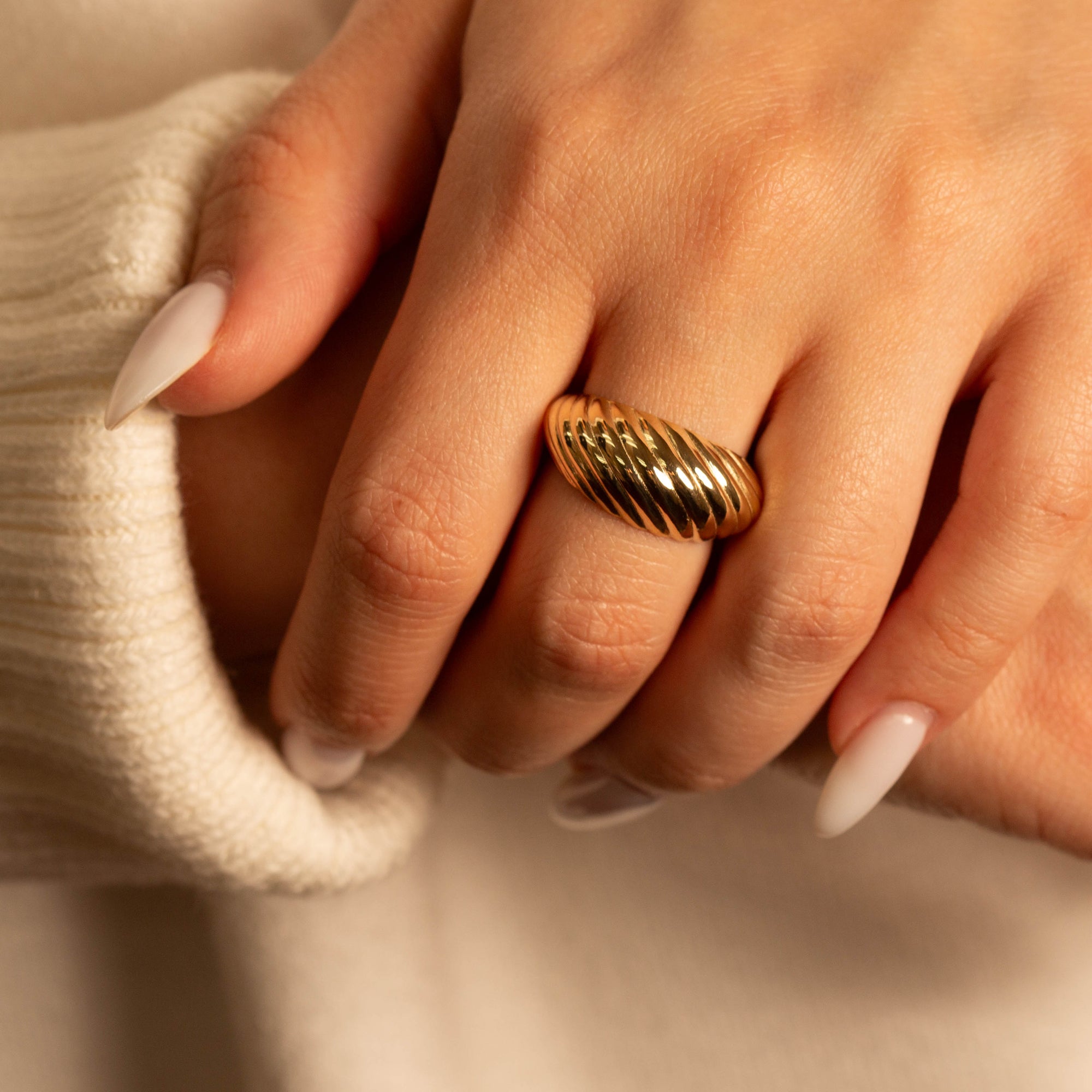 Gold Ribbed Dome Ring, view 2