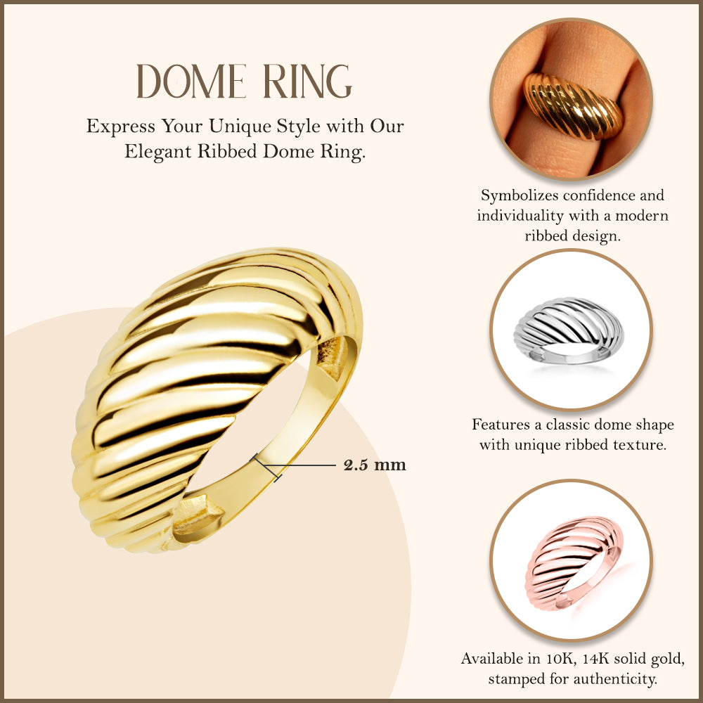 Gold Ribbed Dome Ring, view 3