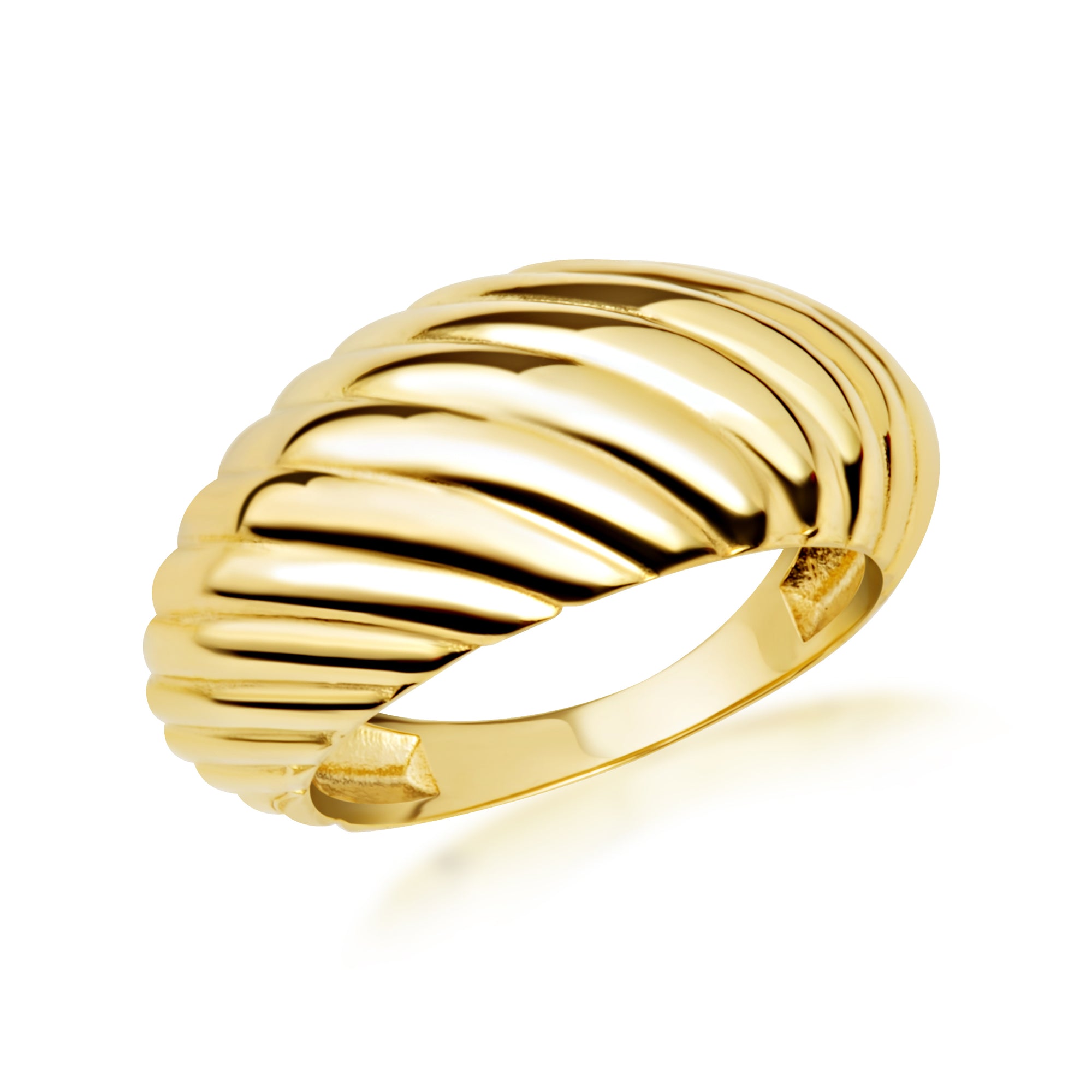 Gold Ribbed Dome Ring, view 6